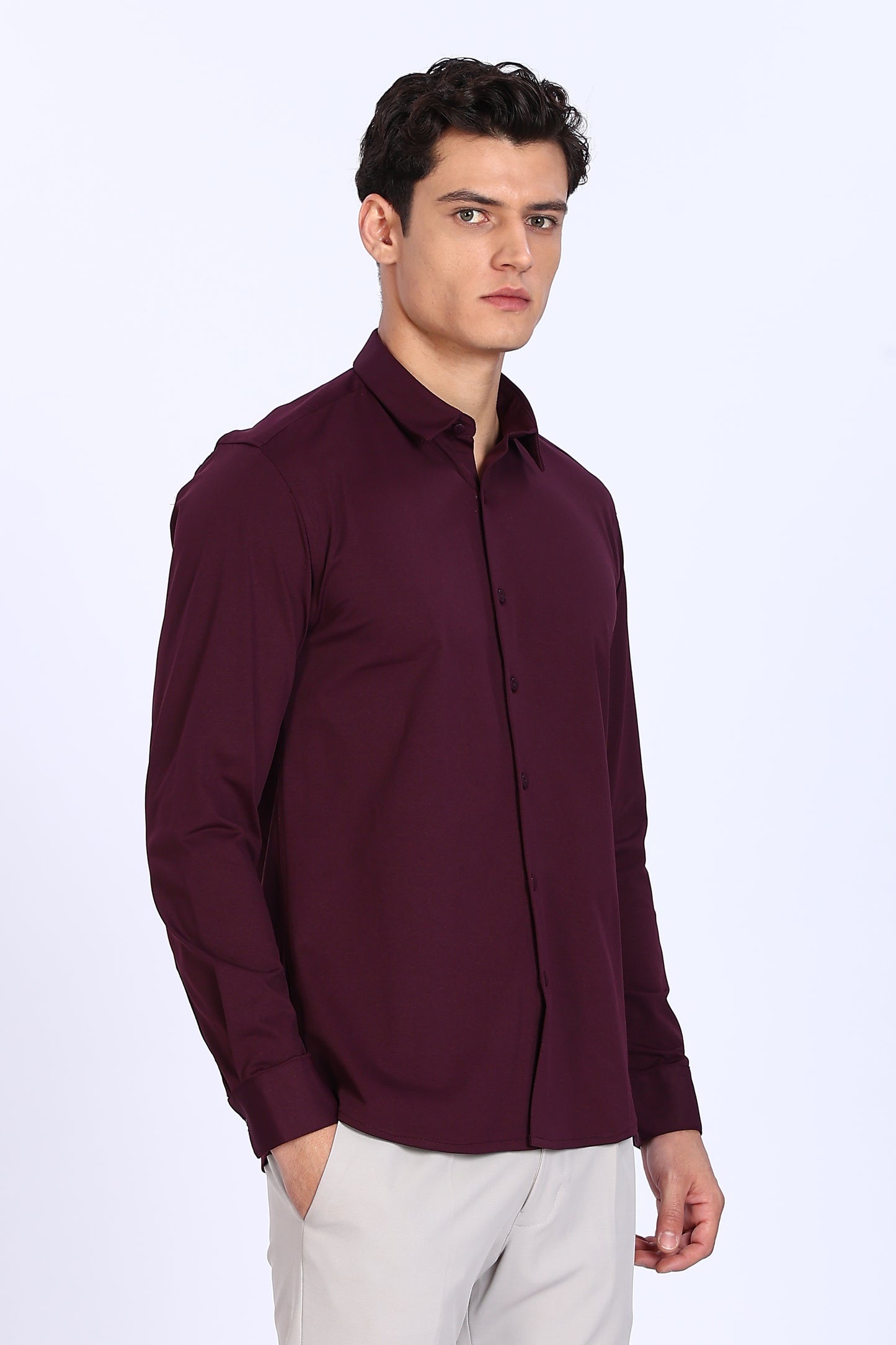 Regular Fit Maroon 4 Way Lycra Hybrid Shirt