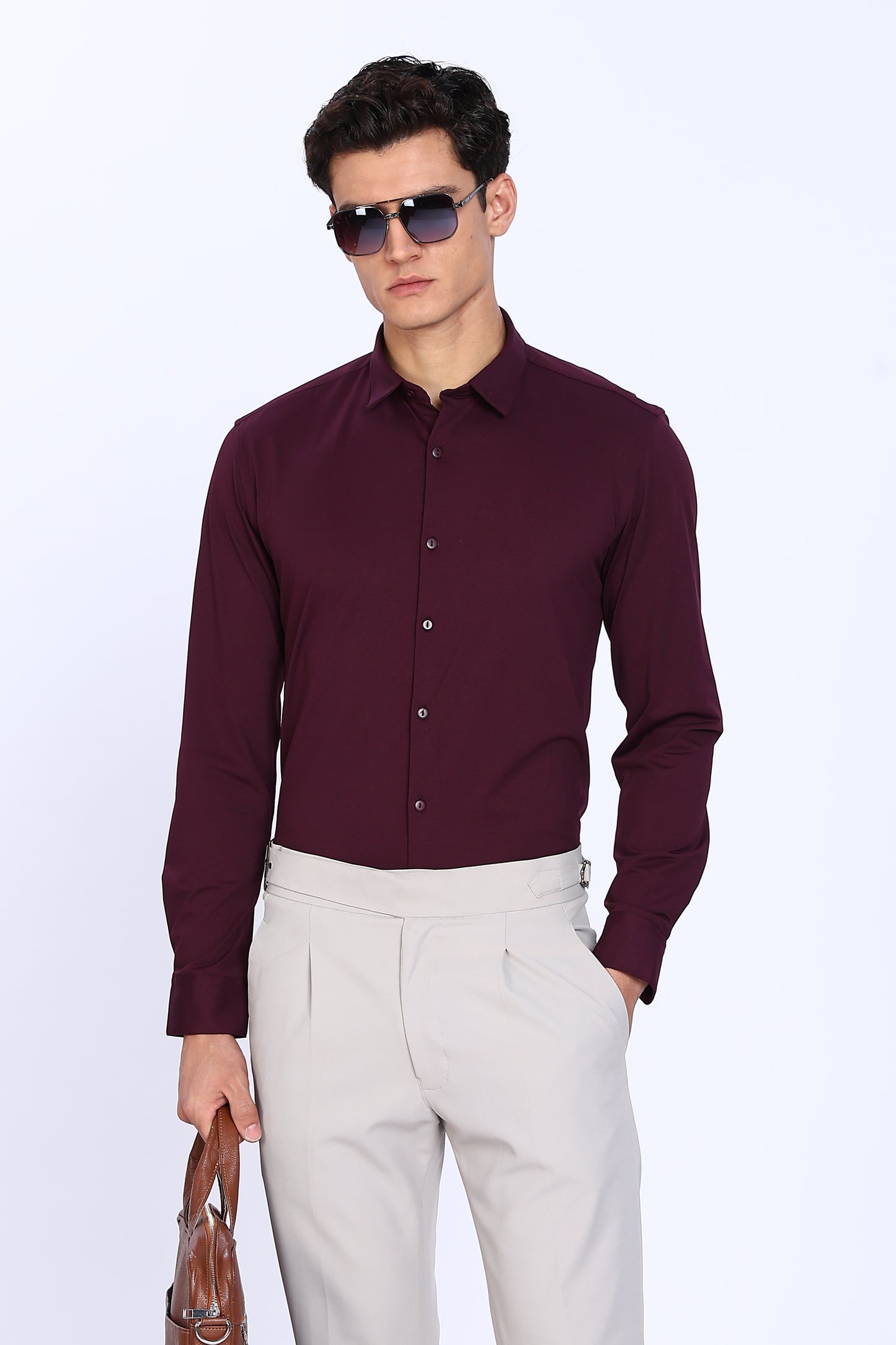 Regular Fit Maroon 4 Way Lycra Hybrid Shirt