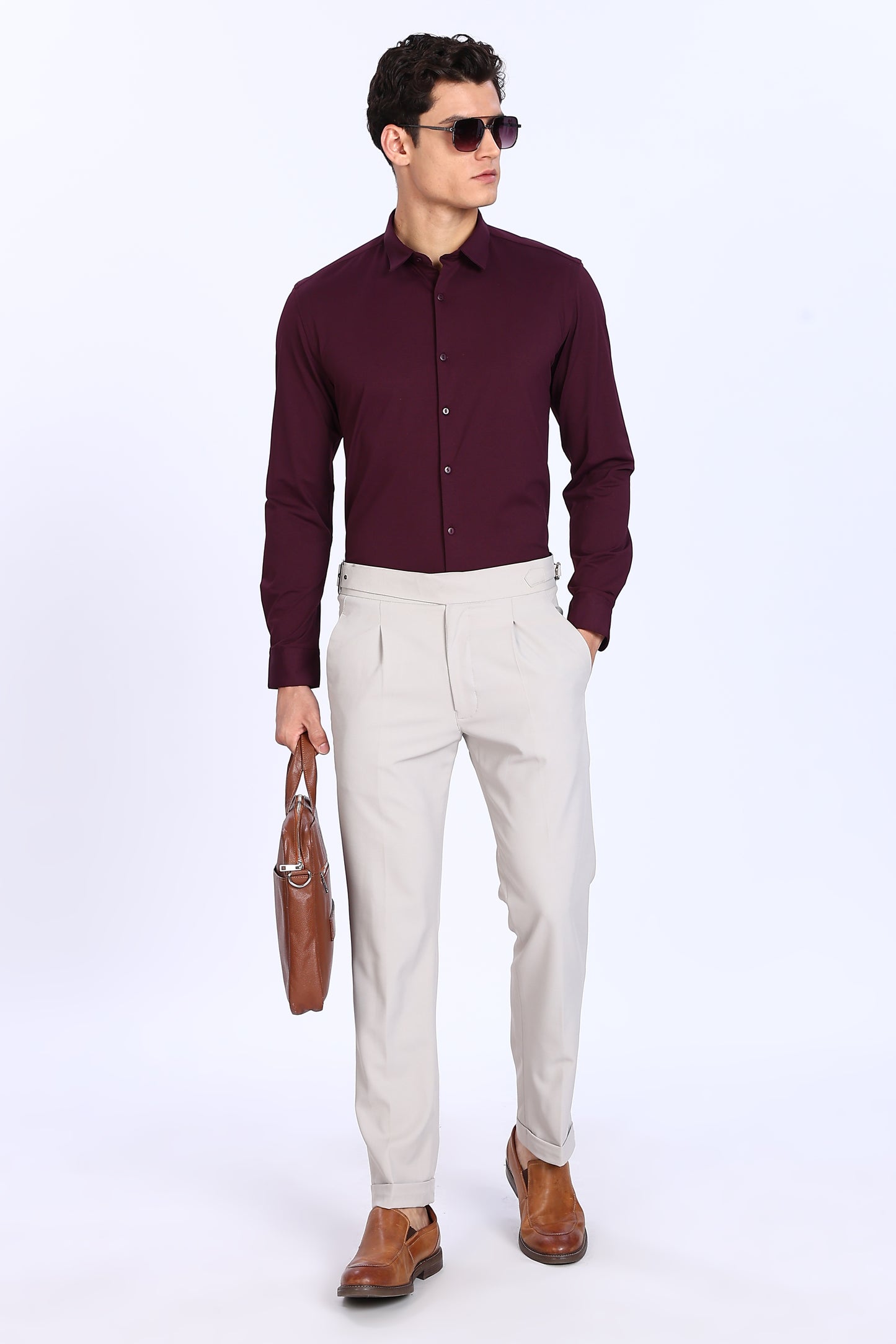 Regular Fit Maroon 4 Way Lycra Hybrid Shirt
