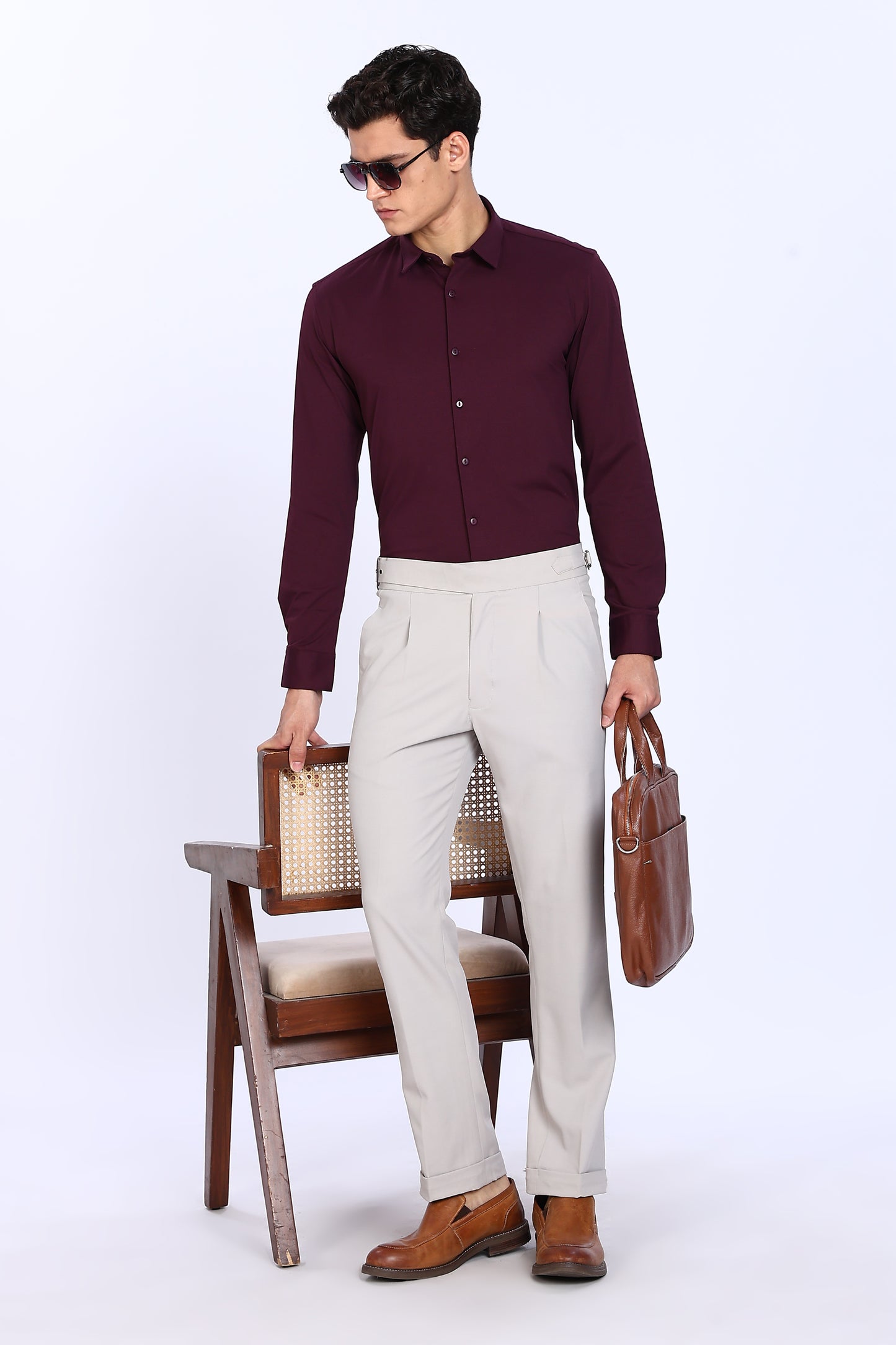 Regular Fit Maroon 4 Way Lycra Hybrid Shirt
