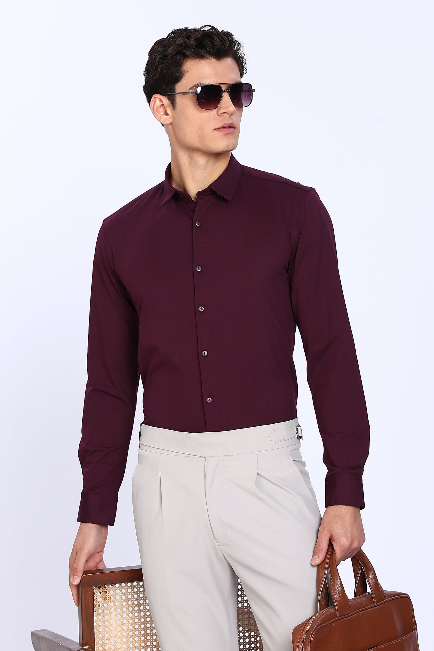 Regular Fit Maroon 4 Way Lycra Hybrid Shirt