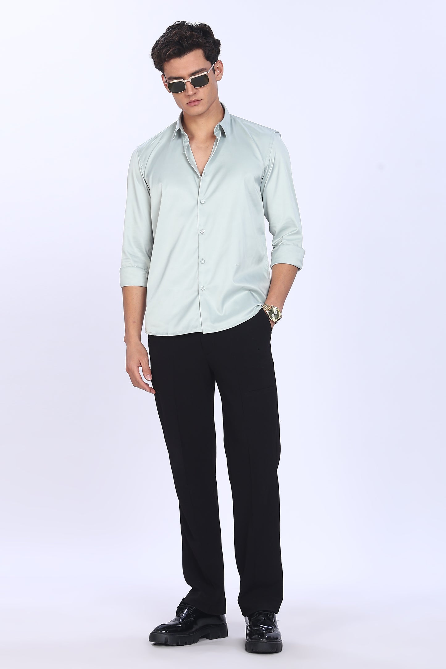 Regular Fit Light Blue Satin Shirt