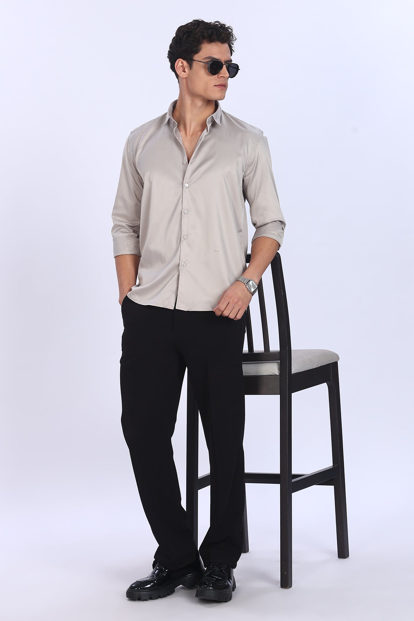 Regular Fit Light Beige Satin Shirt