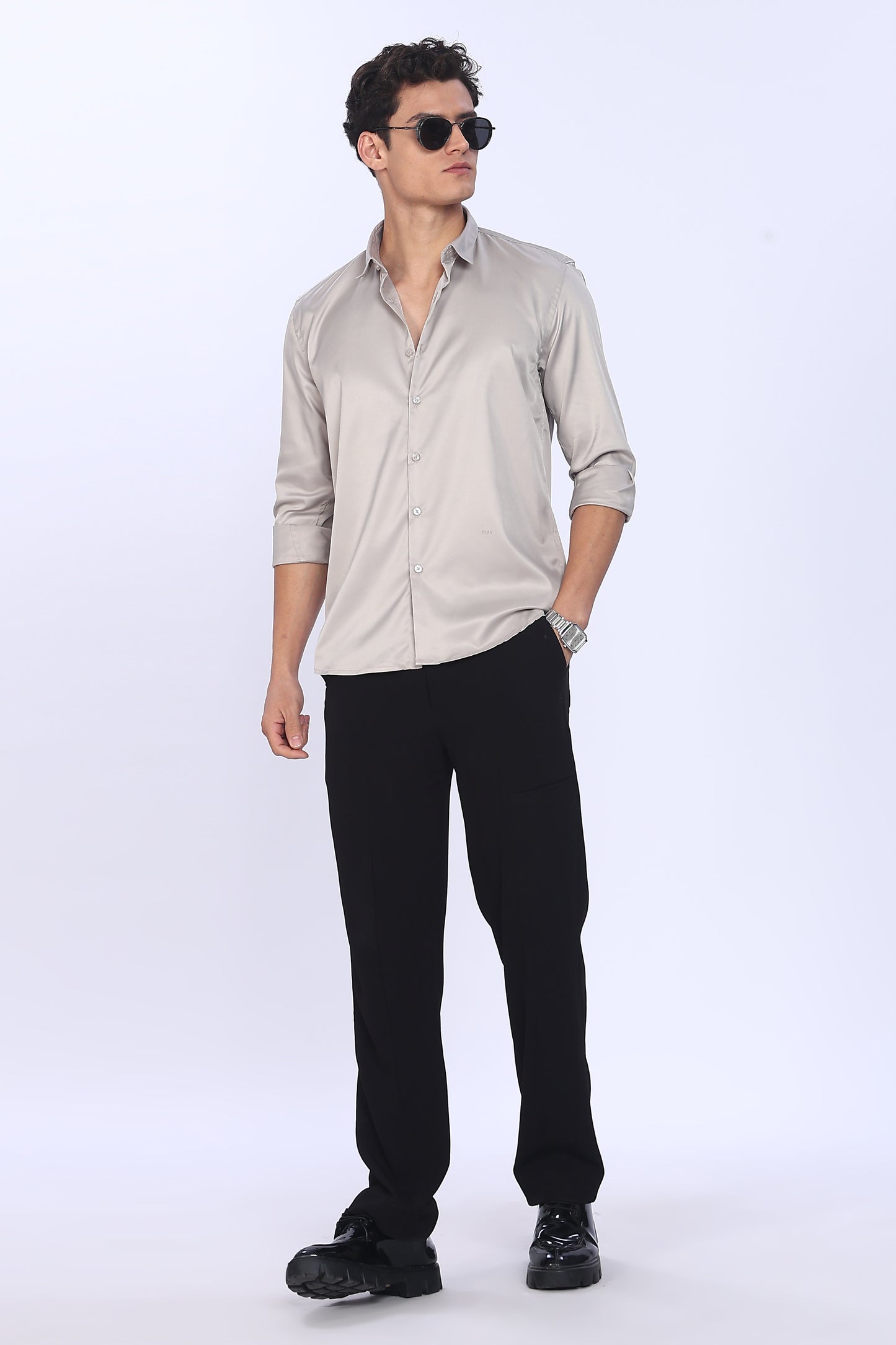 Regular Fit Light Beige Satin Shirt