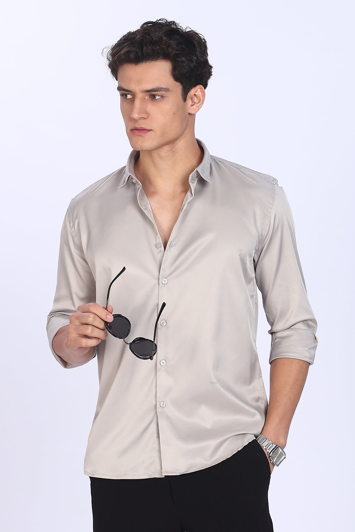Regular Fit Light Beige Satin Shirt
