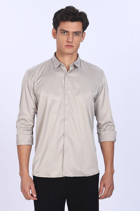 Regular Fit Light Beige Satin Shirt
