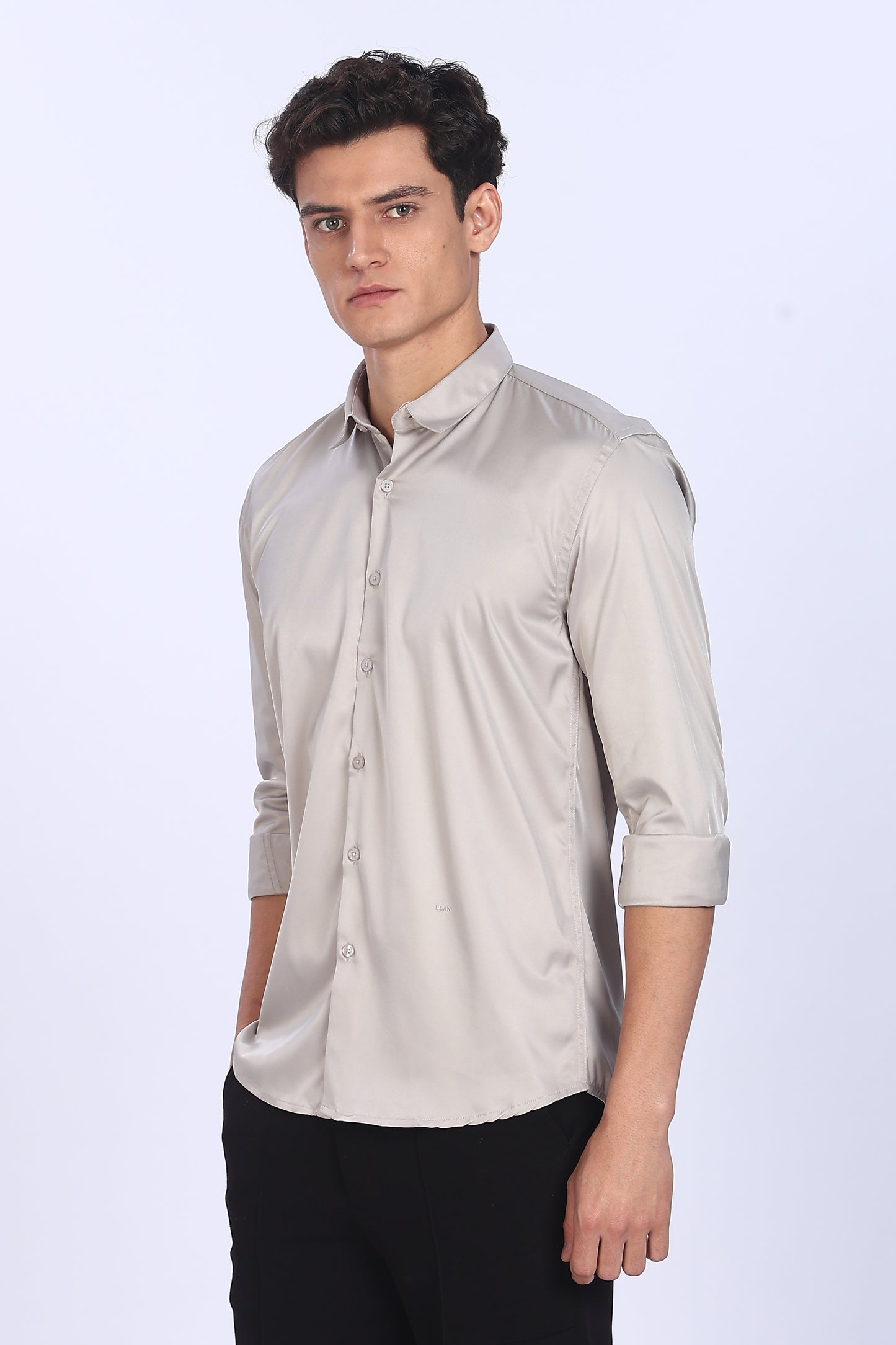 Regular Fit Light Beige Satin Shirt
