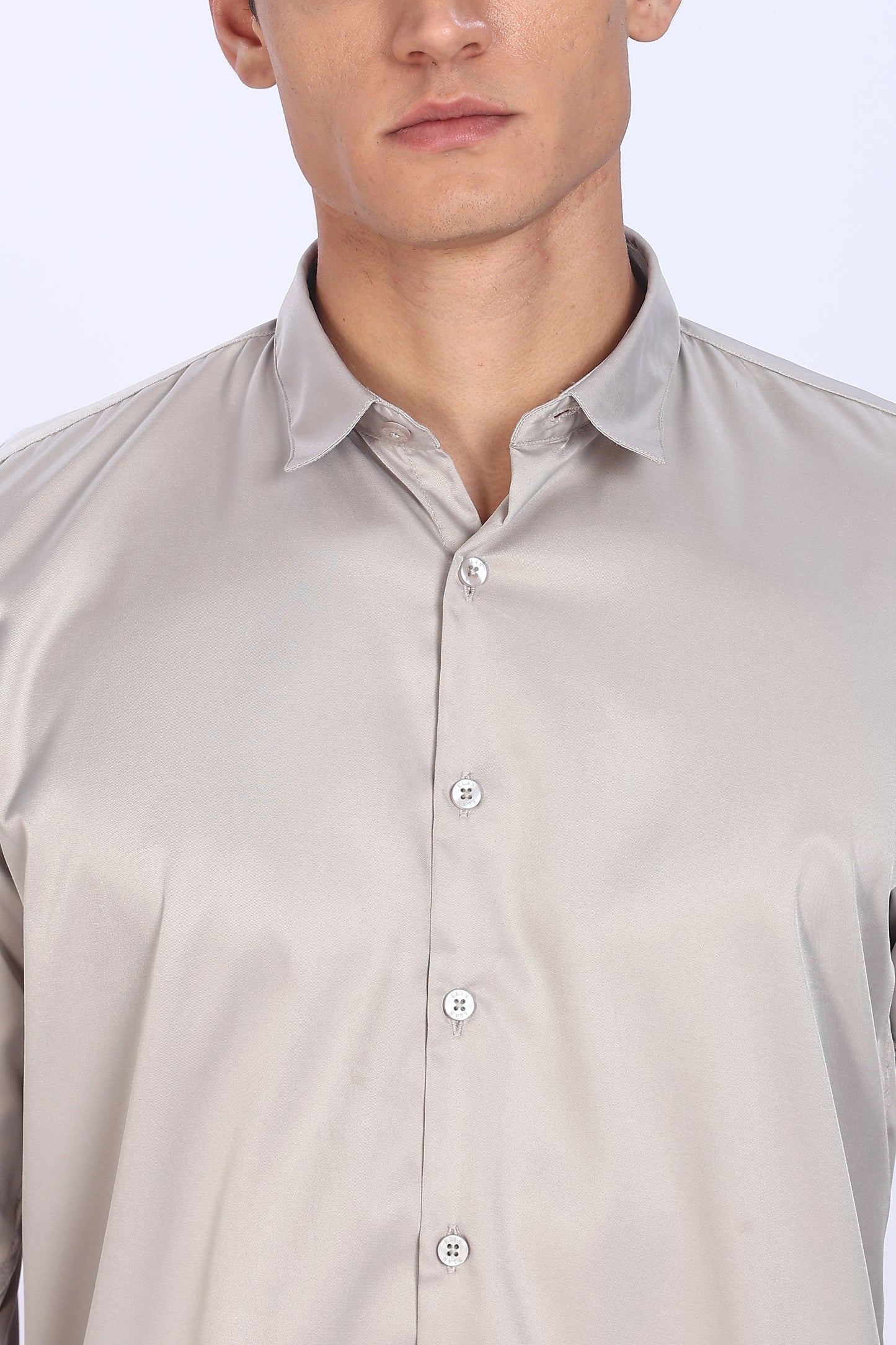 Regular Fit Light Beige Satin Shirt
