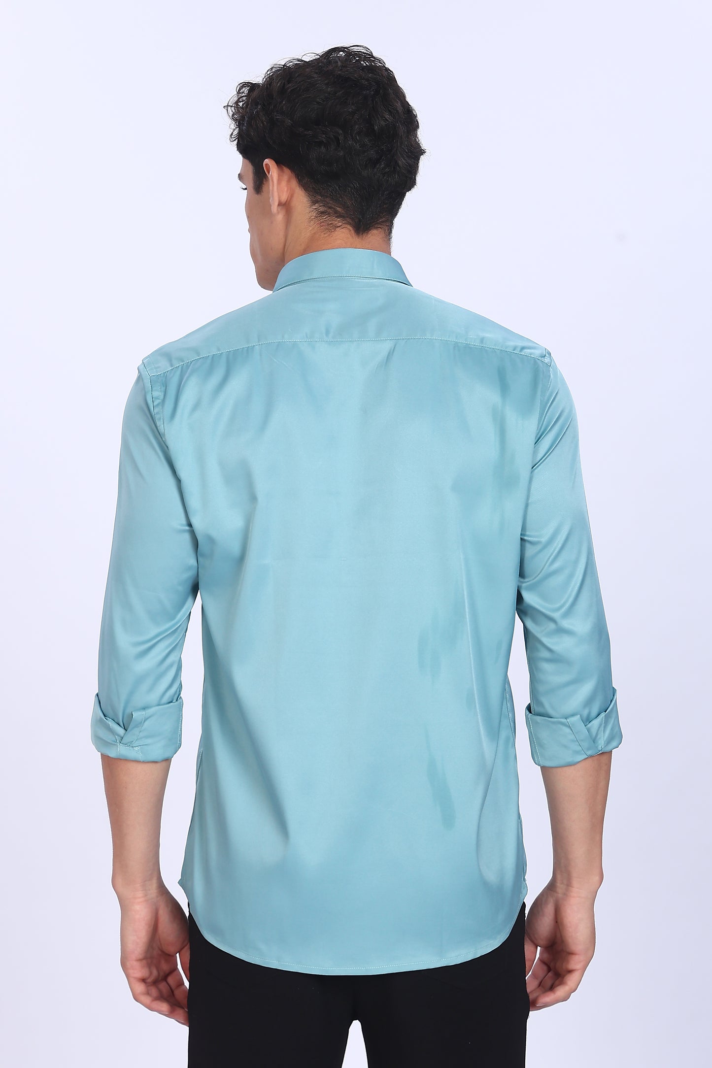 Regular Fit Sleek Teal Satin Shirt
