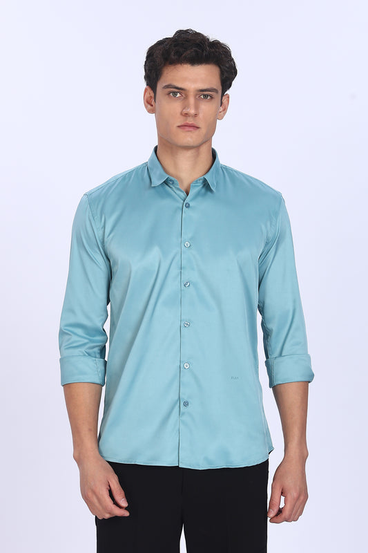 Regular Fit Sleek Teal Satin Shirt