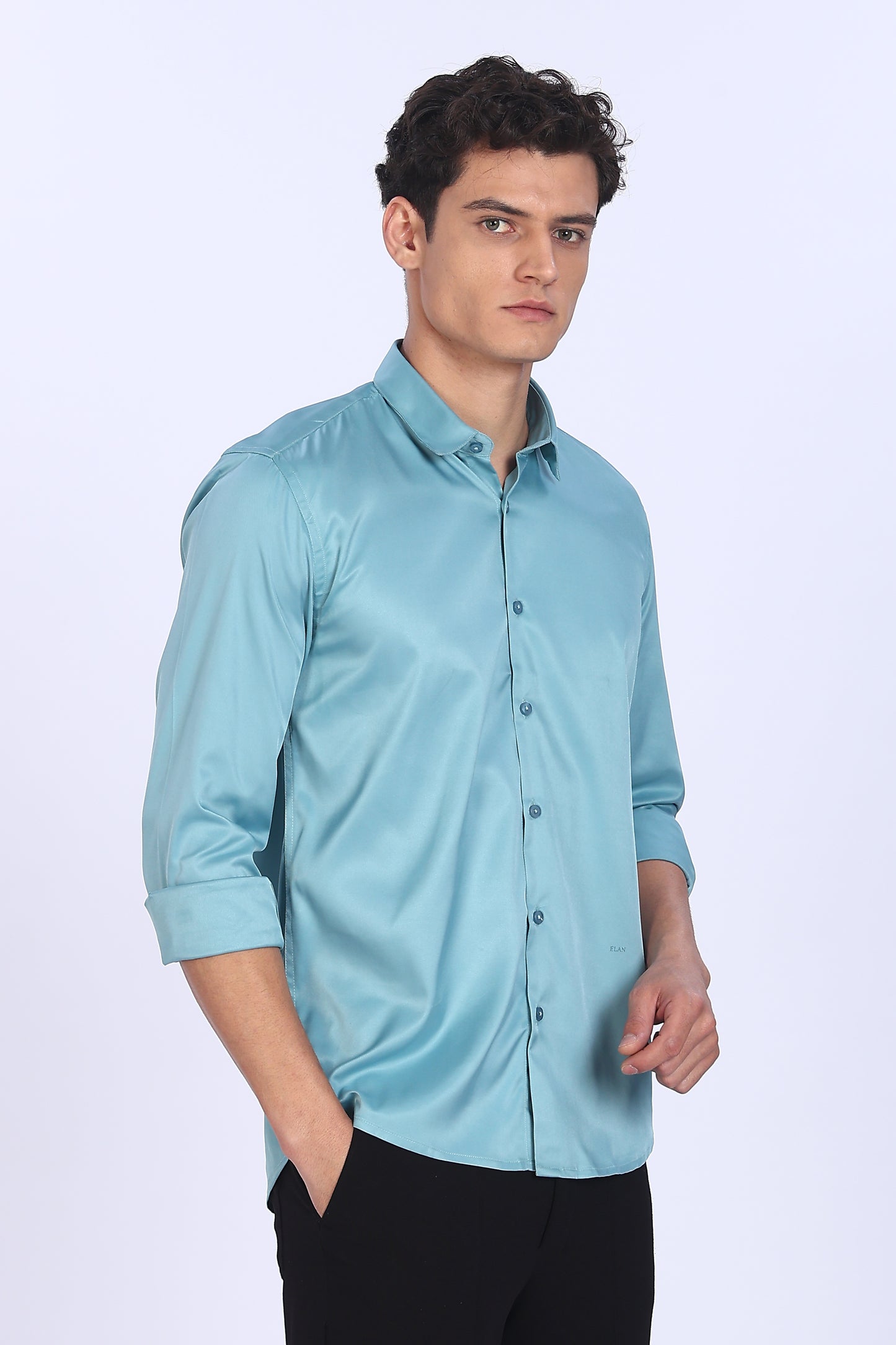 Regular Fit Sleek Teal Satin Shirt