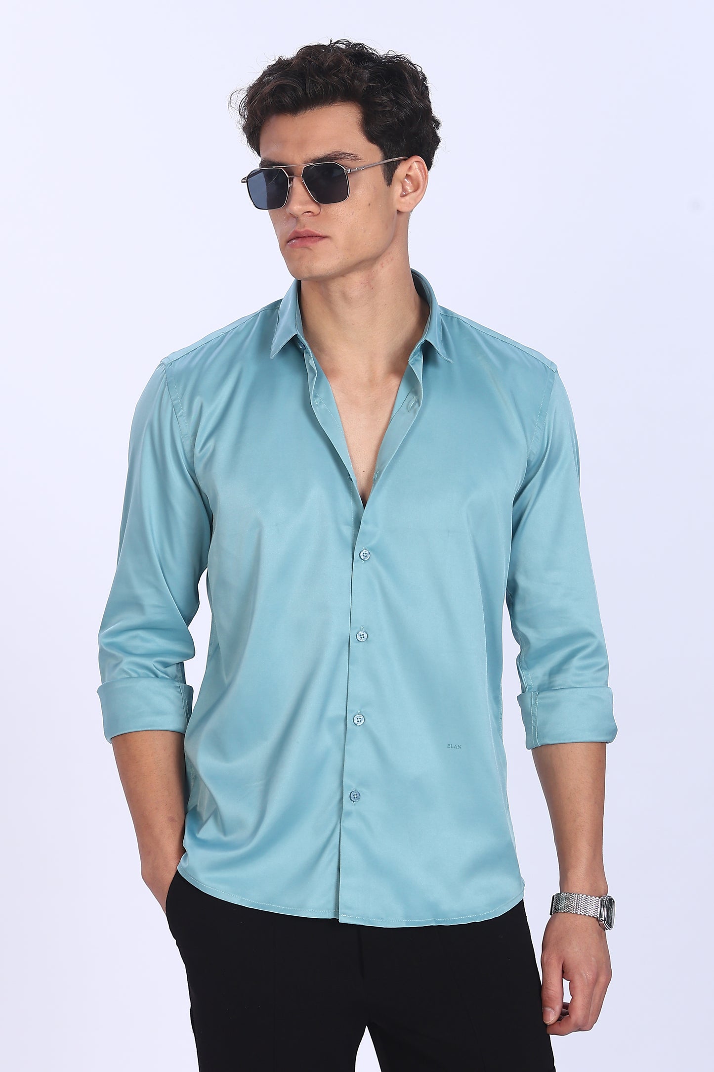 Regular Fit Sleek Teal Satin Shirt