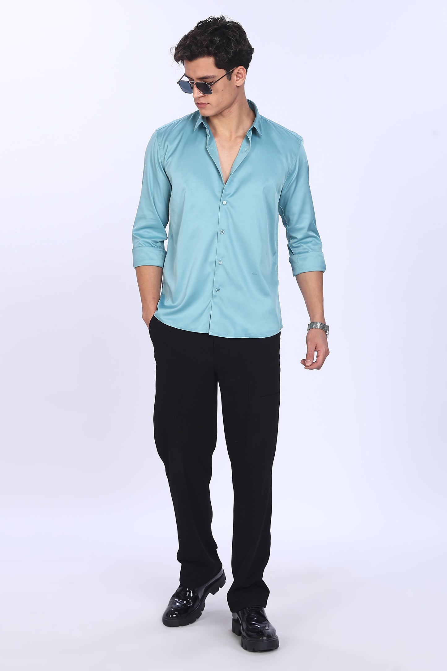 Regular Fit Sleek Teal Satin Shirt
