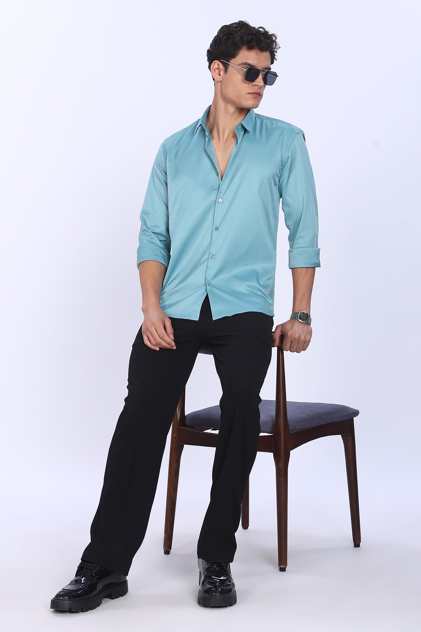 Regular Fit Sleek Teal Satin Shirt