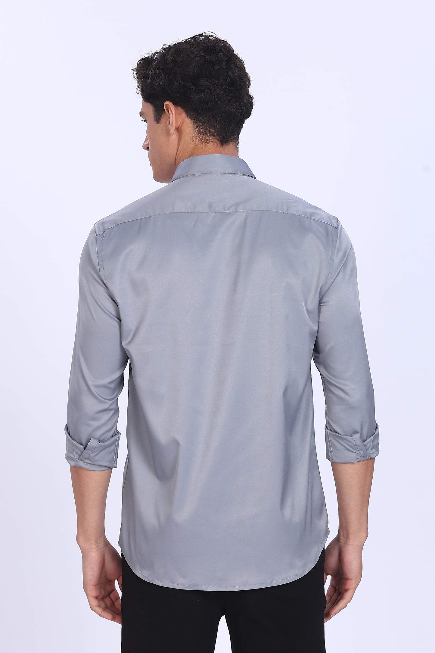Regular Fit Grey Satin Shirt