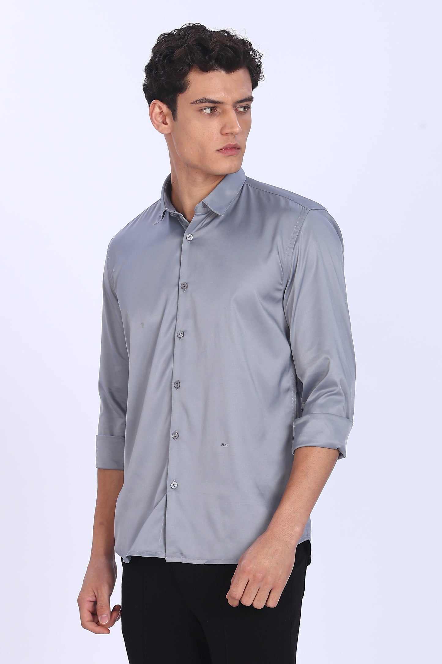 Regular Fit Grey Satin Shirt