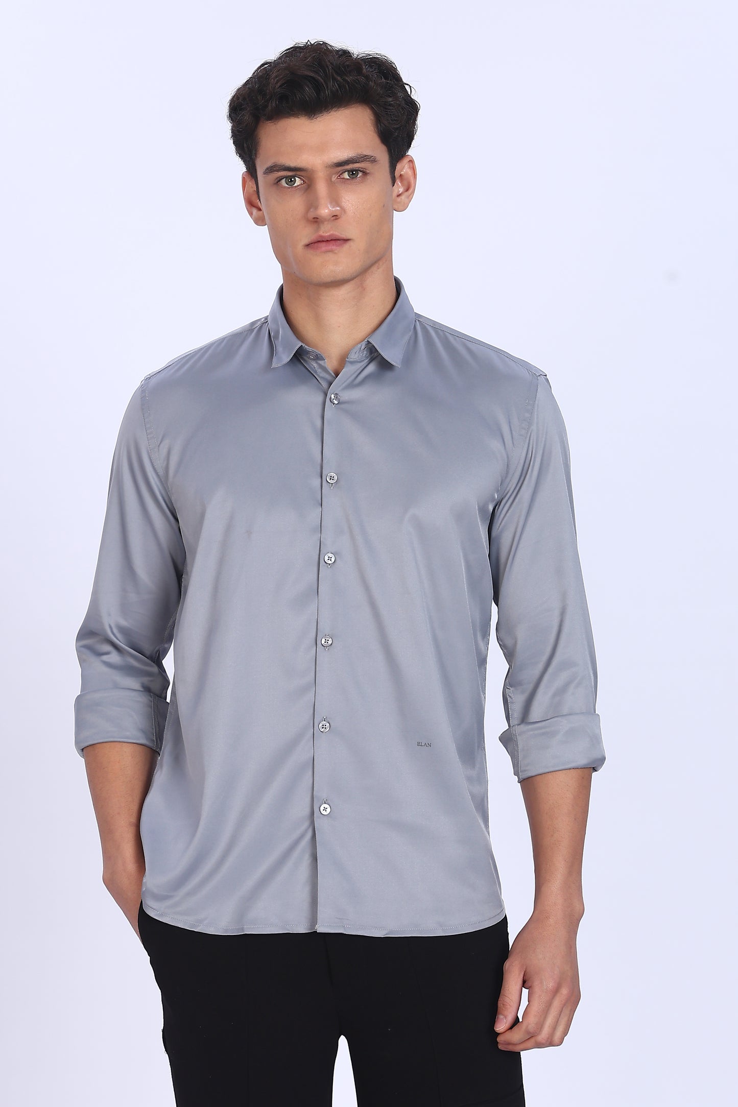 Regular Fit Grey Satin Shirt