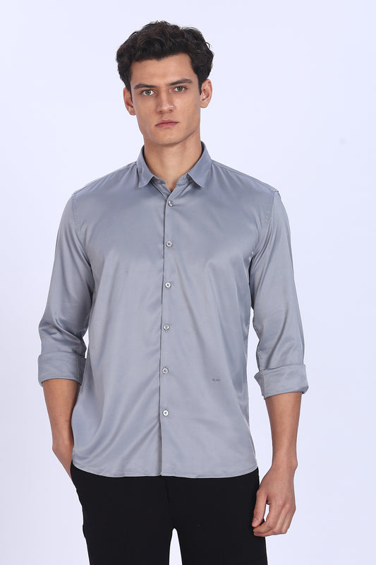 Regular Fit Grey Satin Shirt