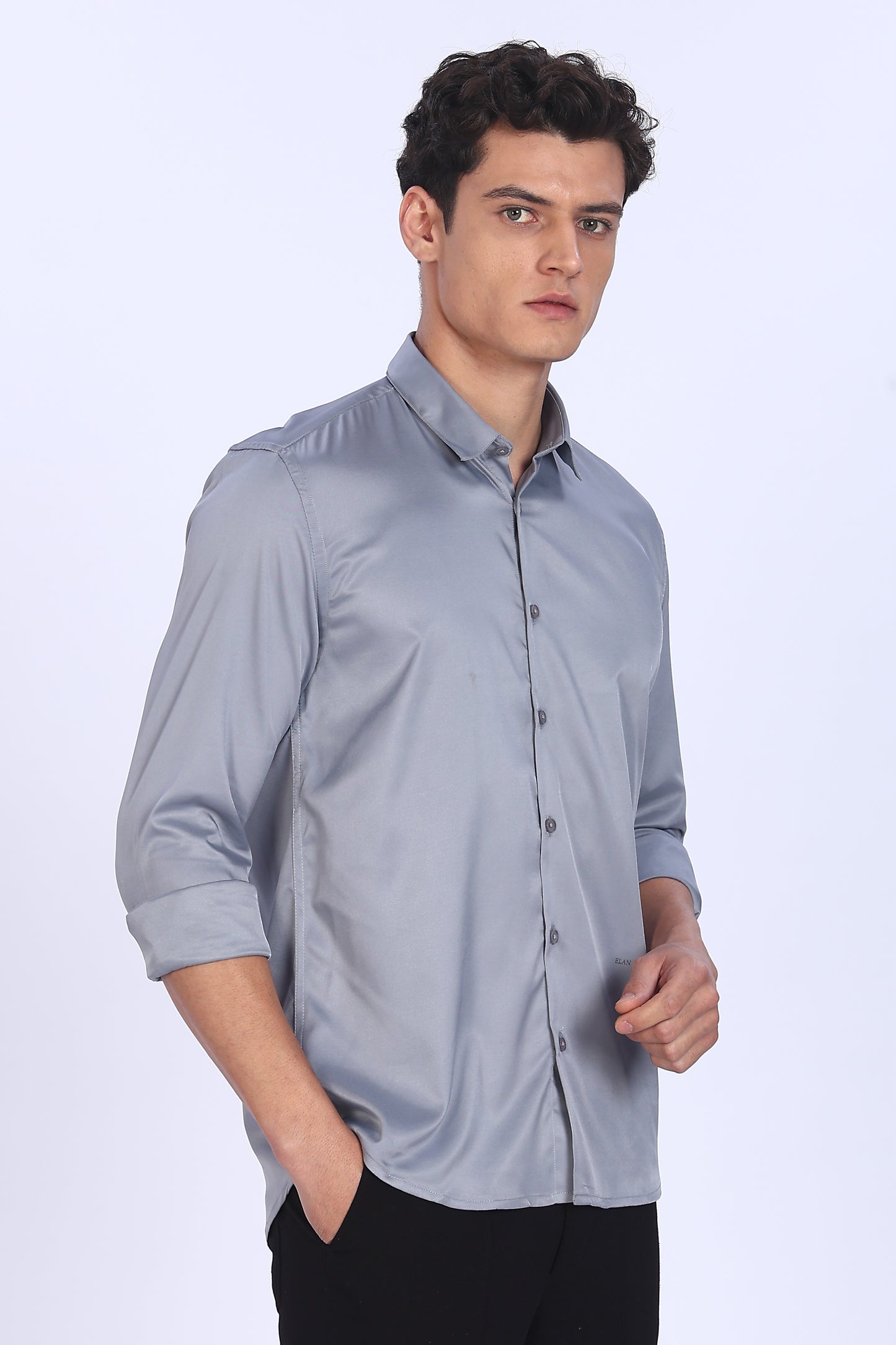 Regular Fit Grey Satin Shirt