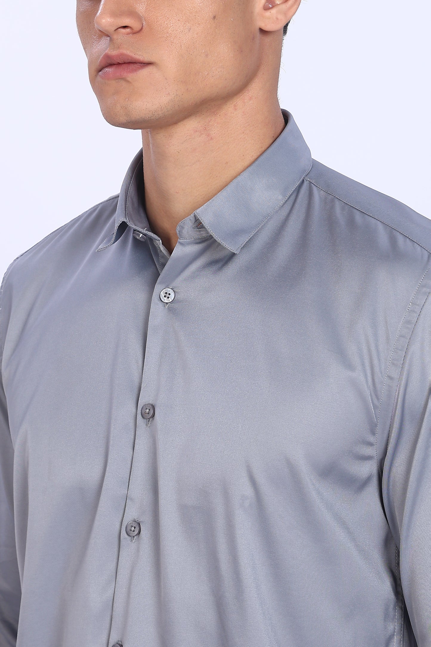 Regular Fit Grey Satin Shirt