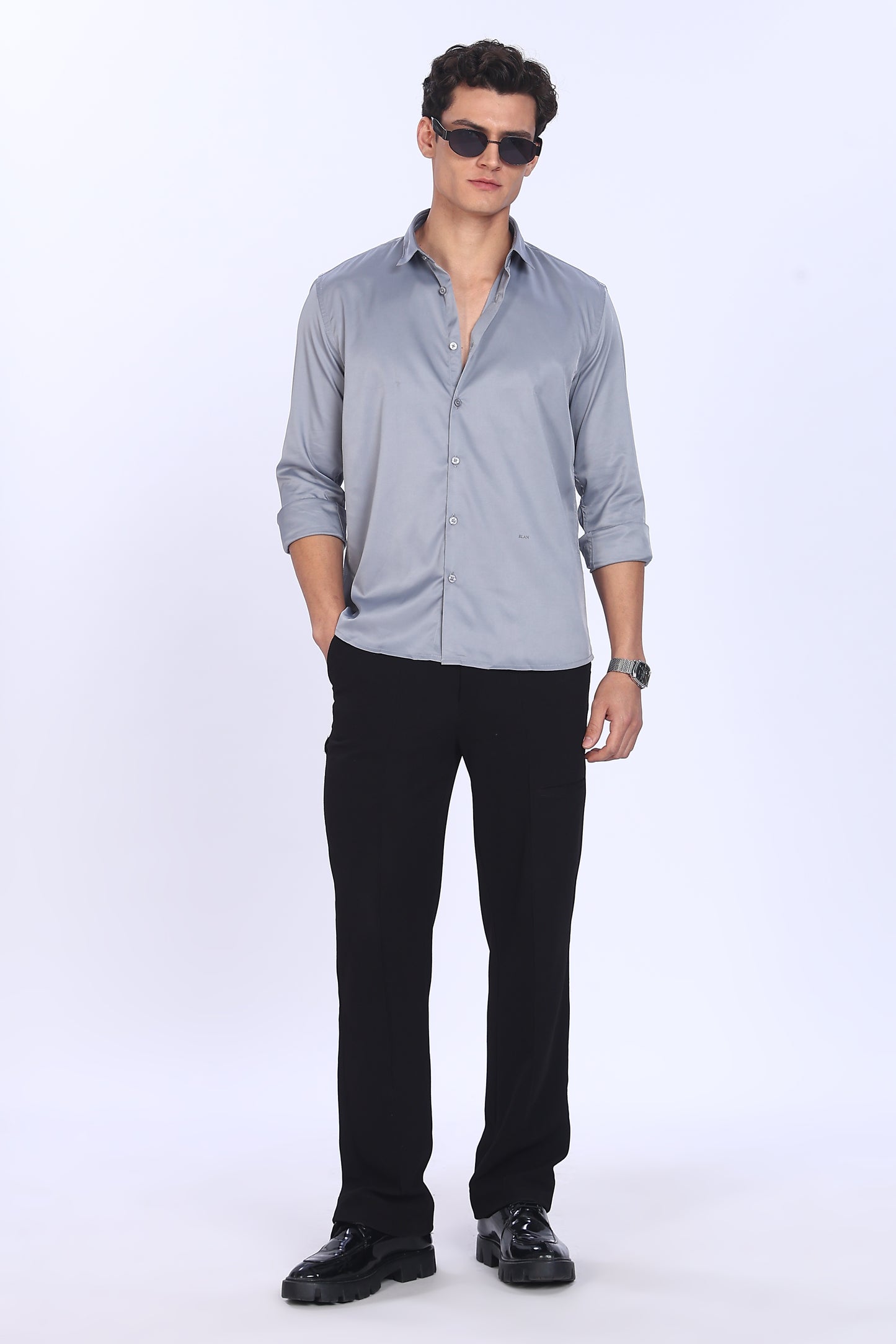 Regular Fit Grey Satin Shirt