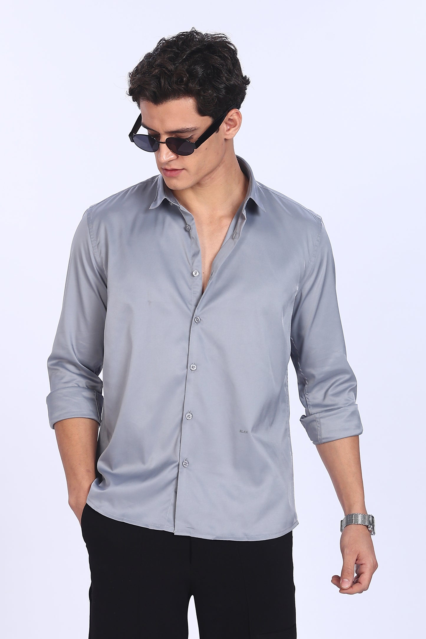 Regular Fit Grey Satin Shirt