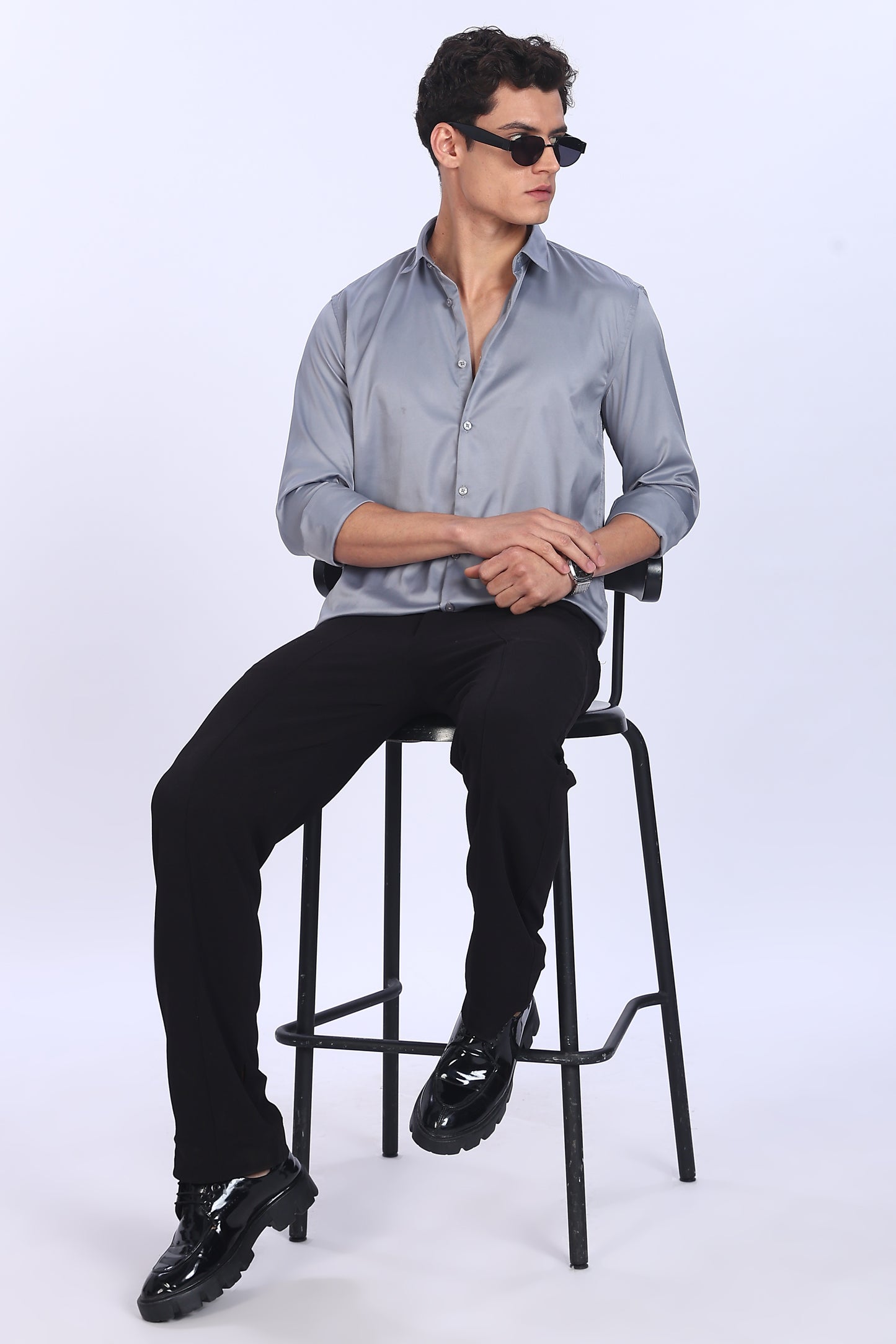 Regular Fit Grey Satin Shirt