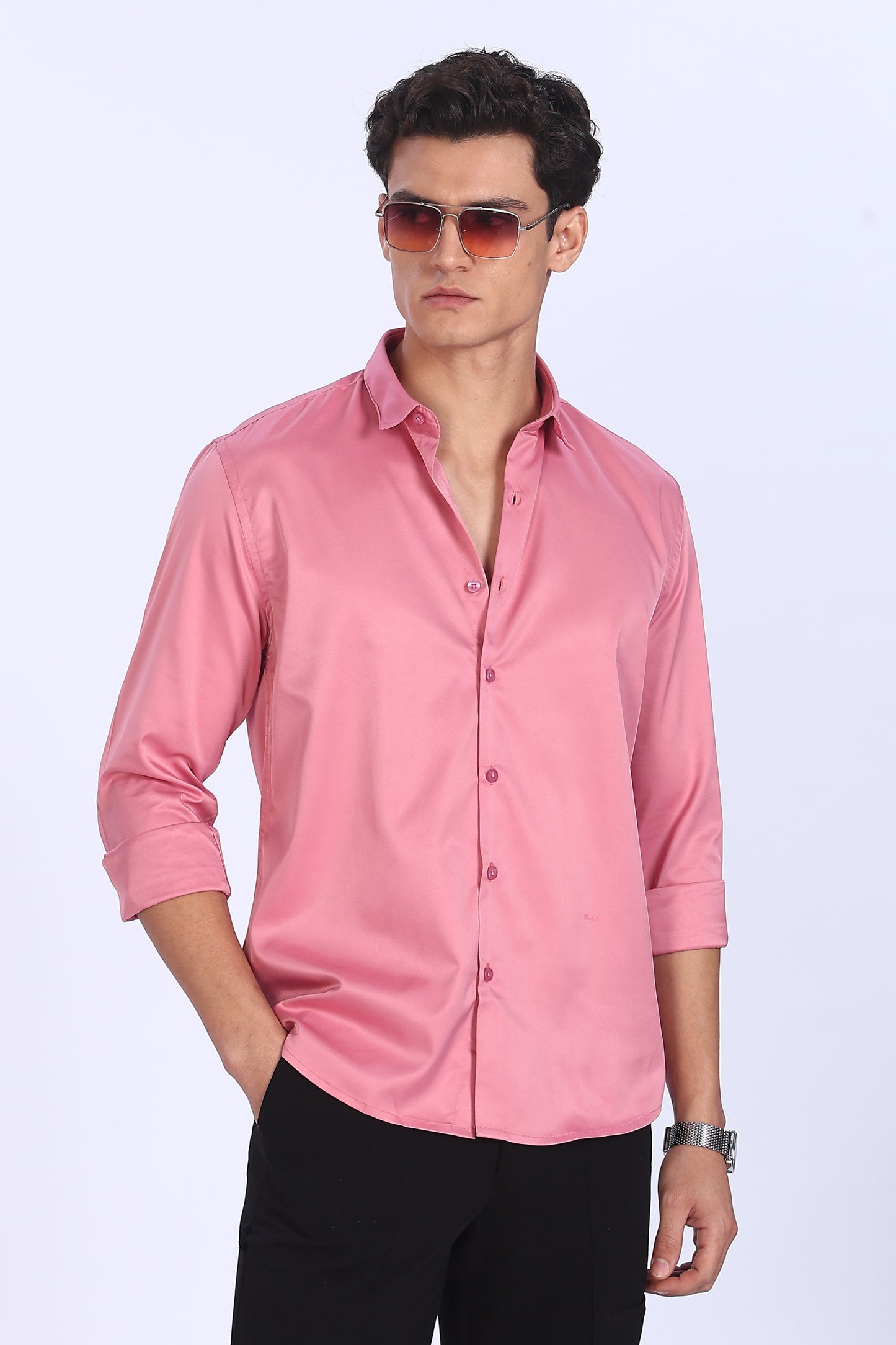 Regular Fit Pink Satin Shirt