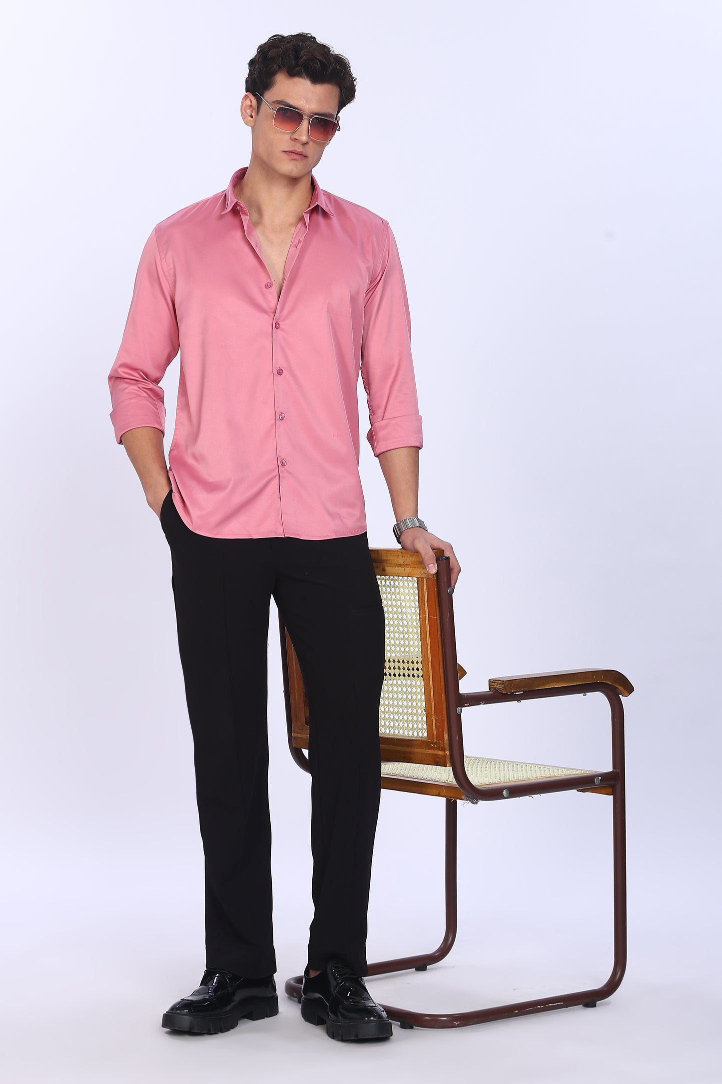 Regular Fit Pink Satin Shirt