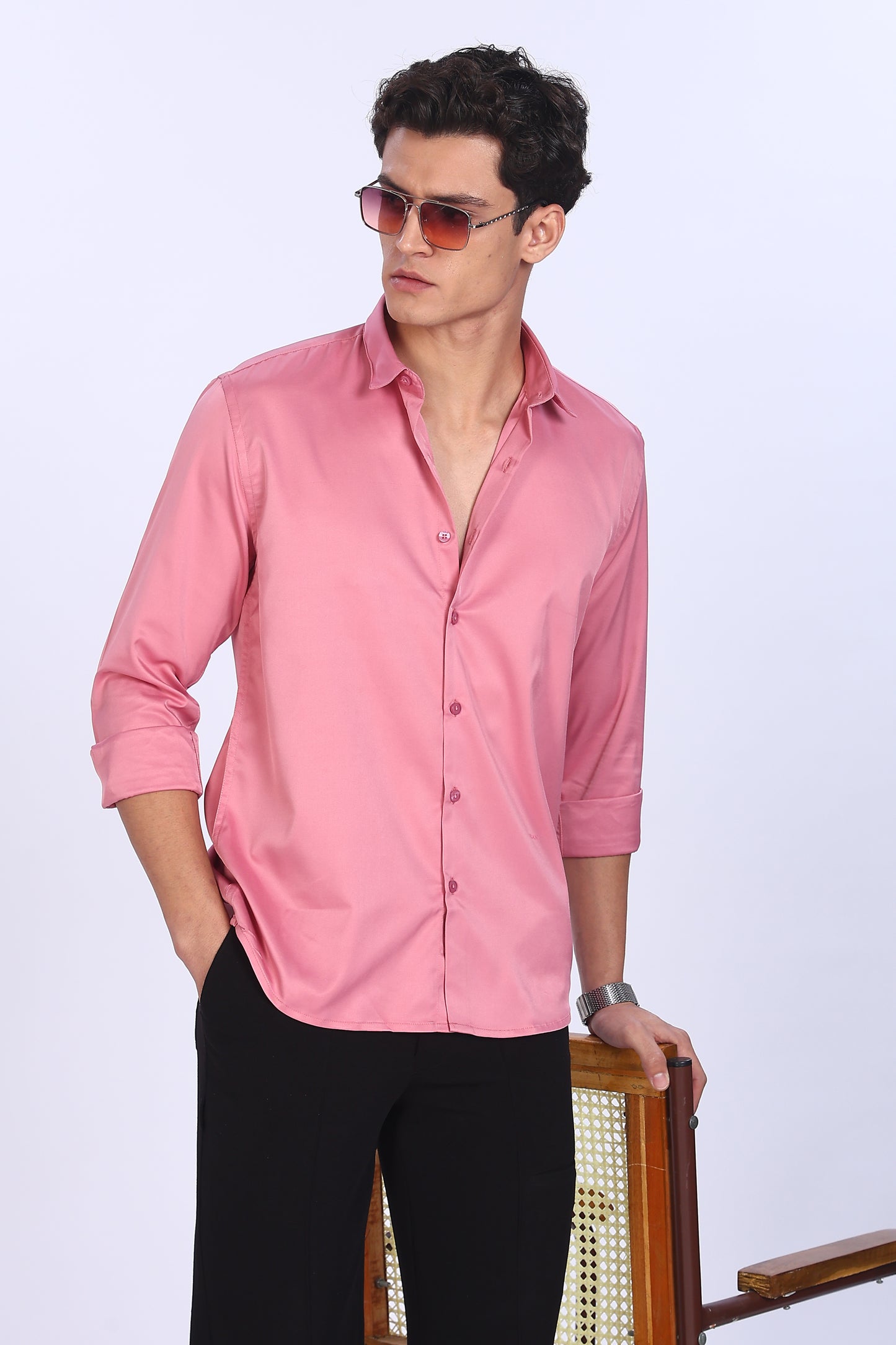 Regular Fit Pink Satin Shirt