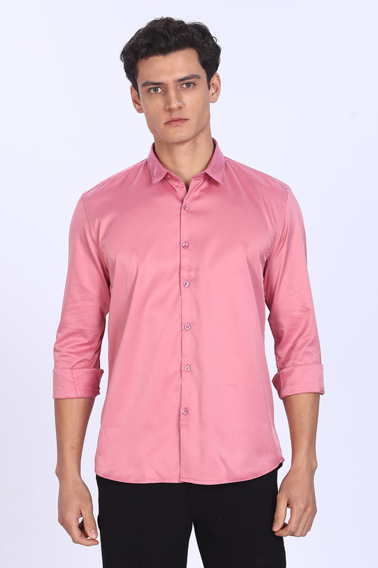 Regular Fit Pink Satin Shirt