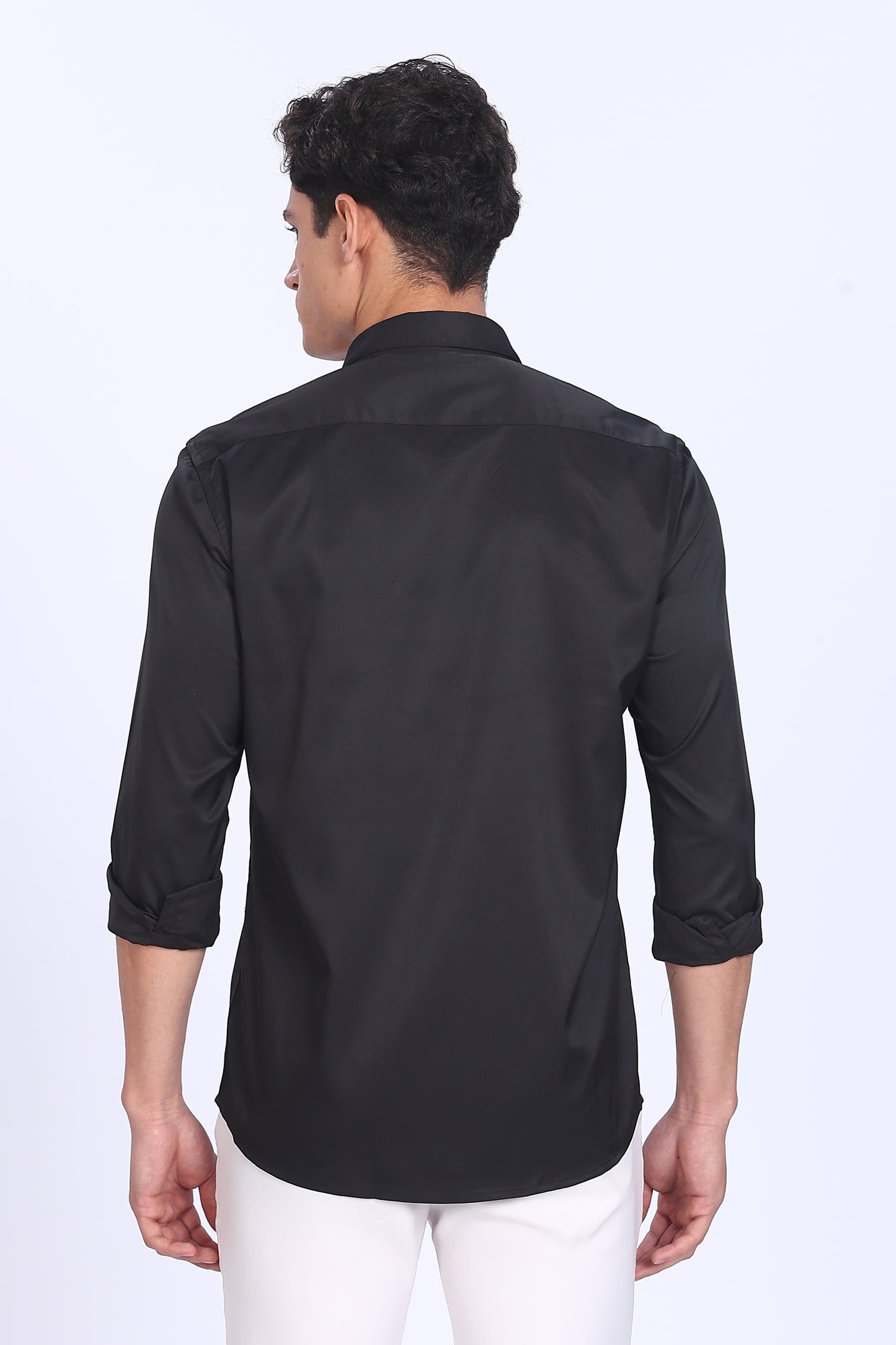 Regular Fit Classic Black Satin Shirt