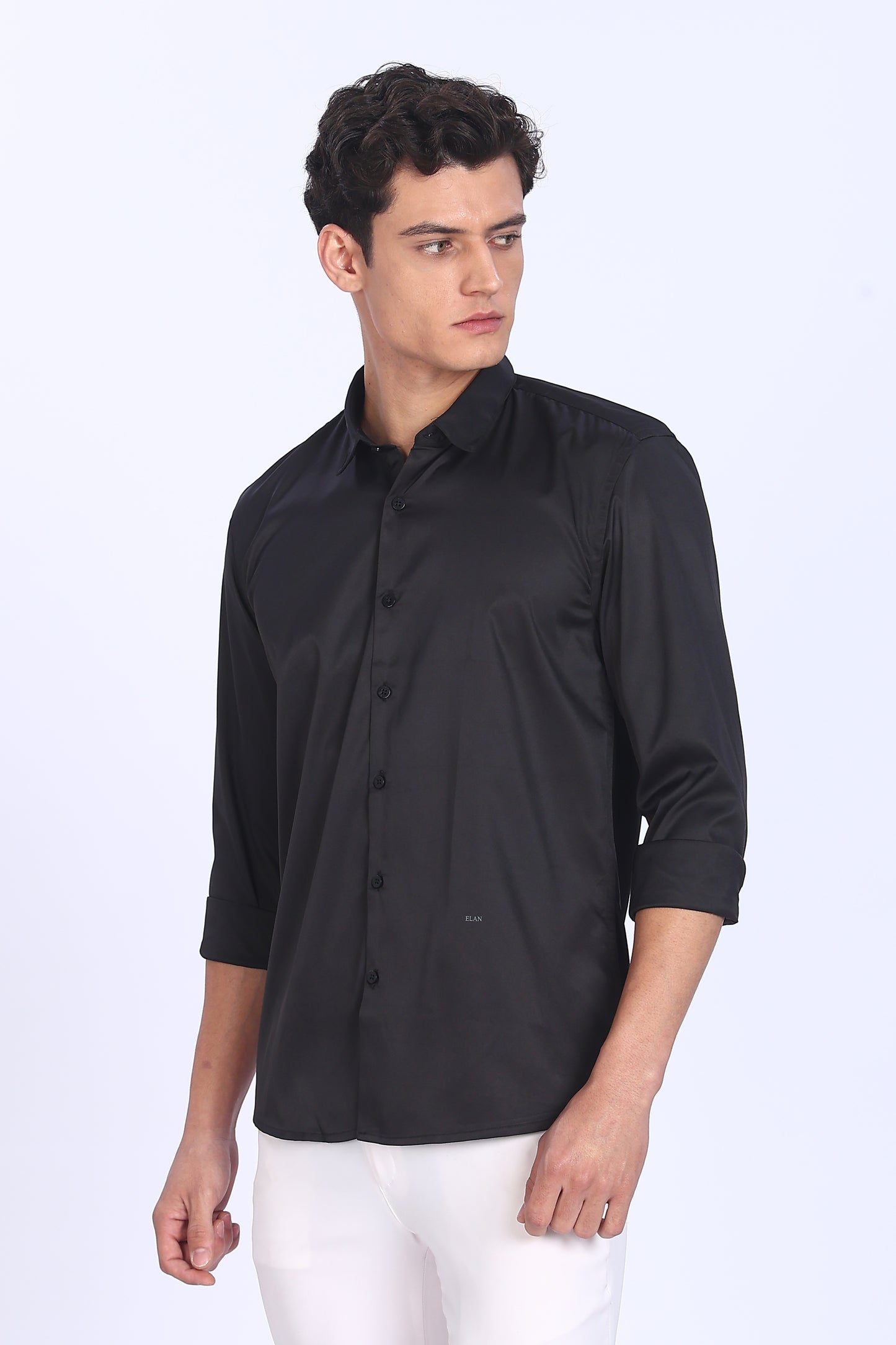 Regular Fit Classic Black Satin Shirt