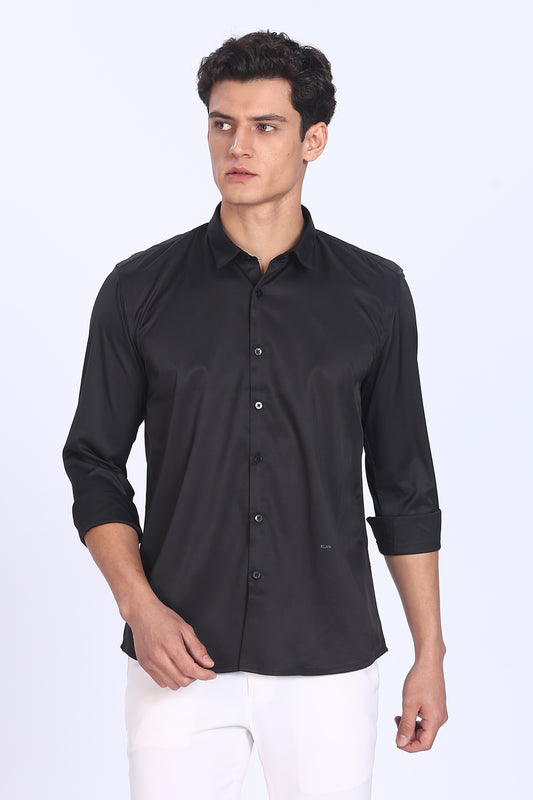 Regular Fit Classic Black Satin Shirt