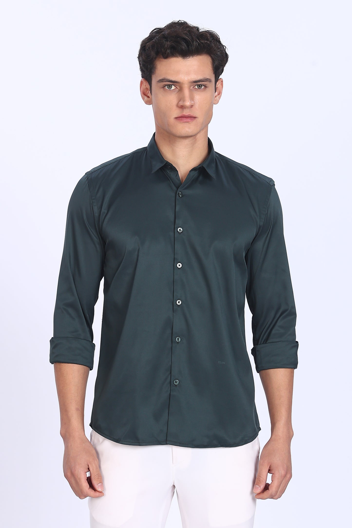 Regular Fit Dark Green Satin Shirt