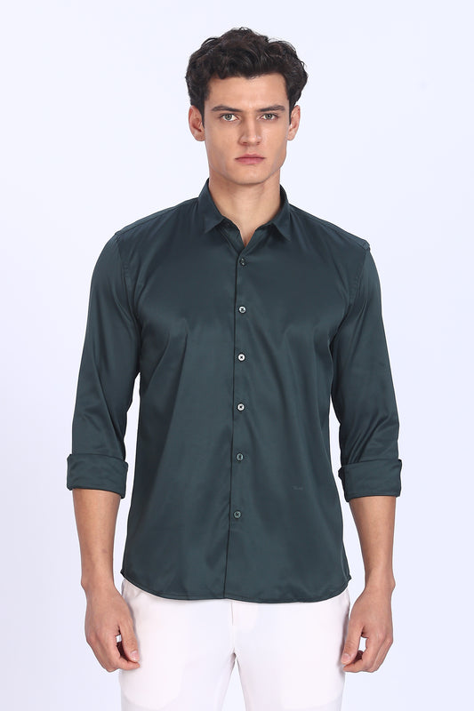Regular Fit Dark Green Satin Shirt