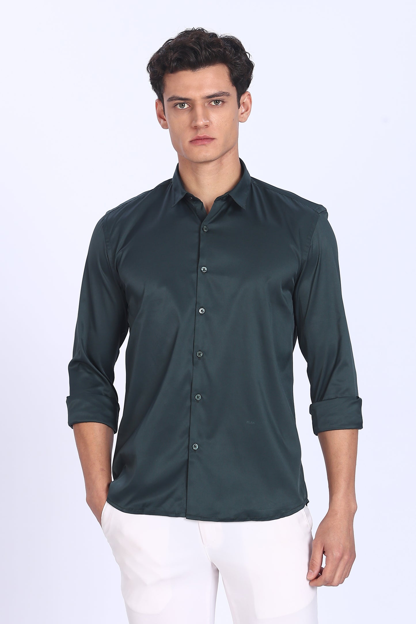 Regular Fit Dark Green Satin Shirt