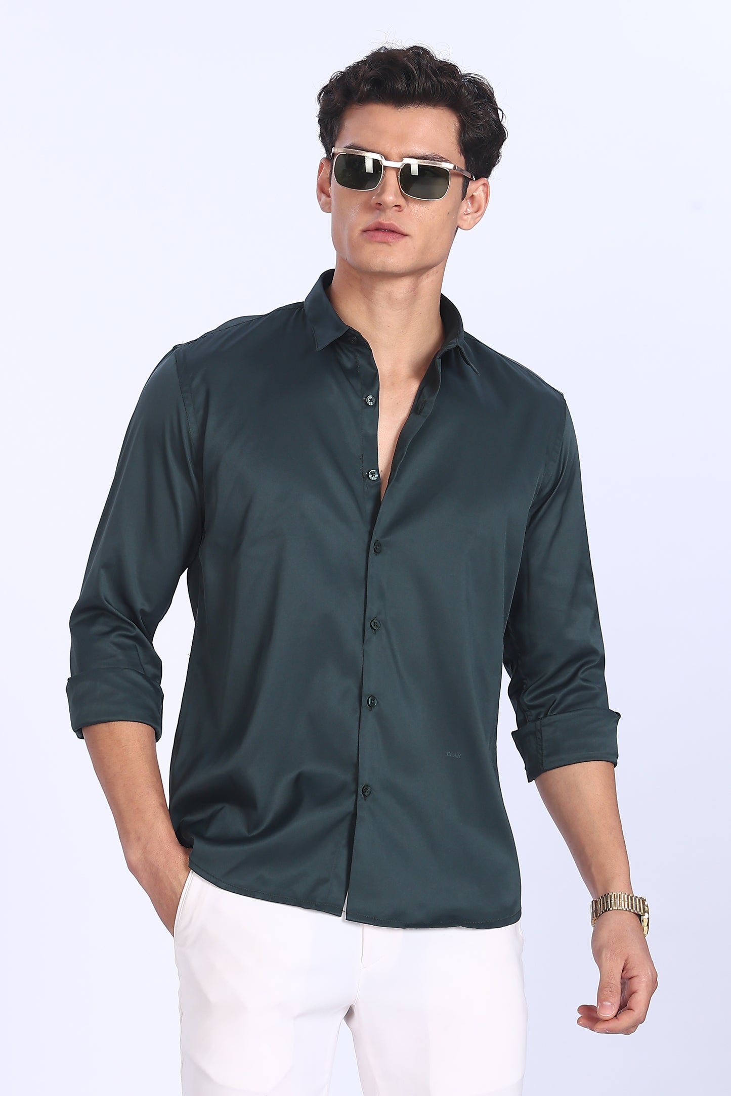 Regular Fit Dark Green Satin Shirt