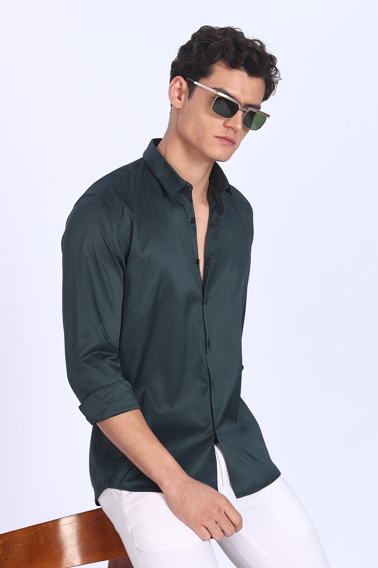Regular Fit Dark Green Satin Shirt