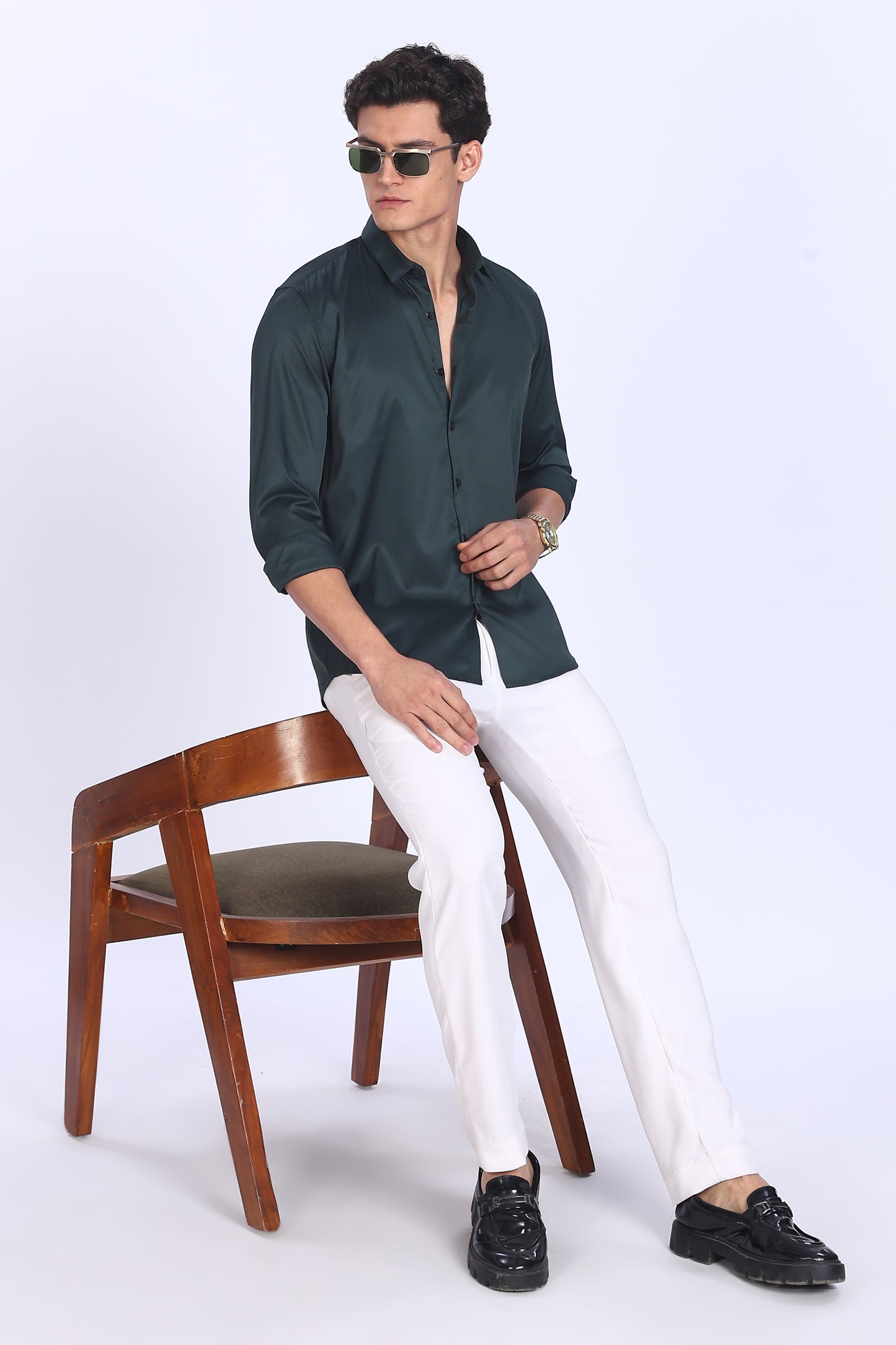 Regular Fit Dark Green Satin Shirt