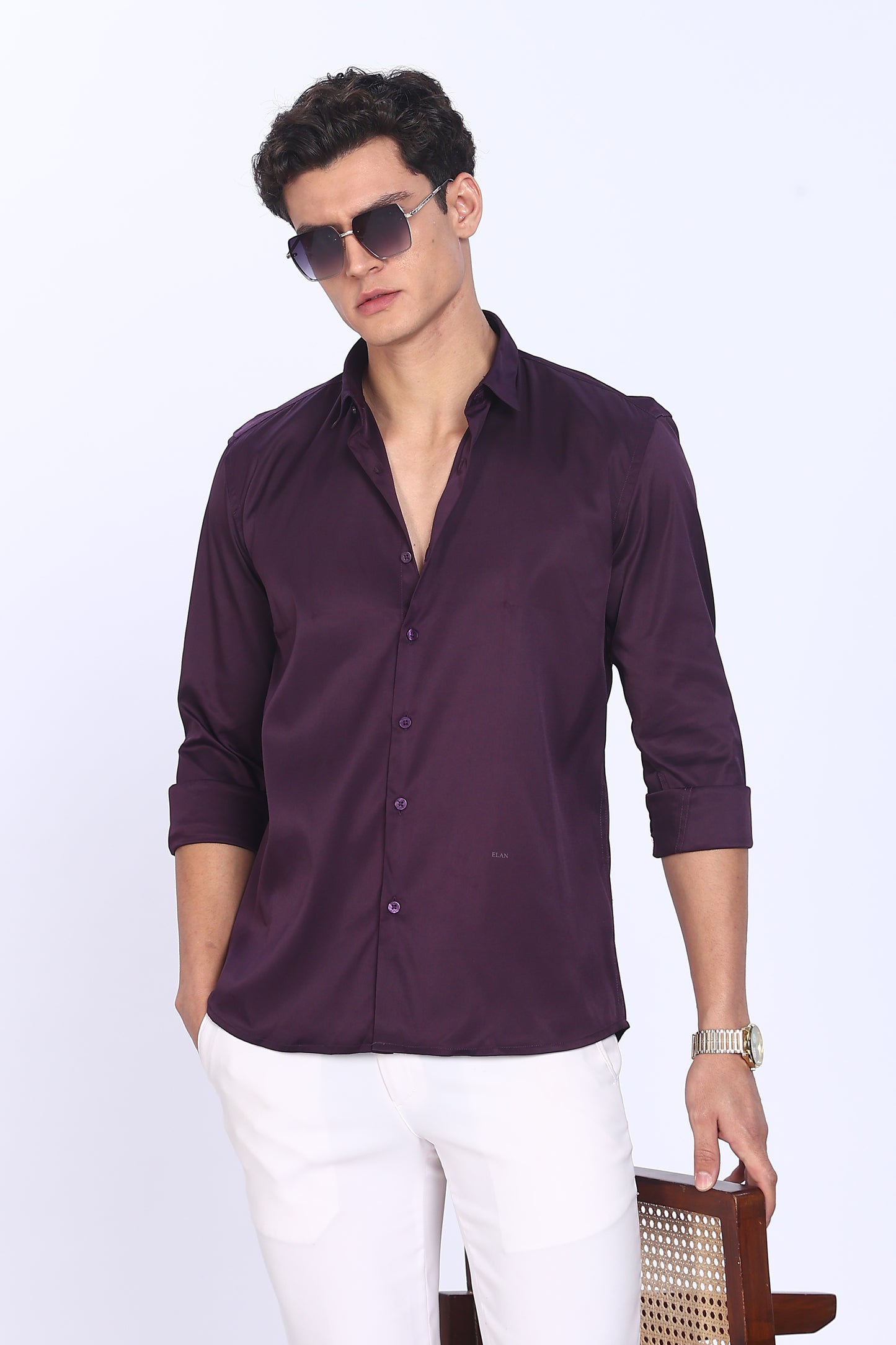 Regular Fit Purple Satin Shirt