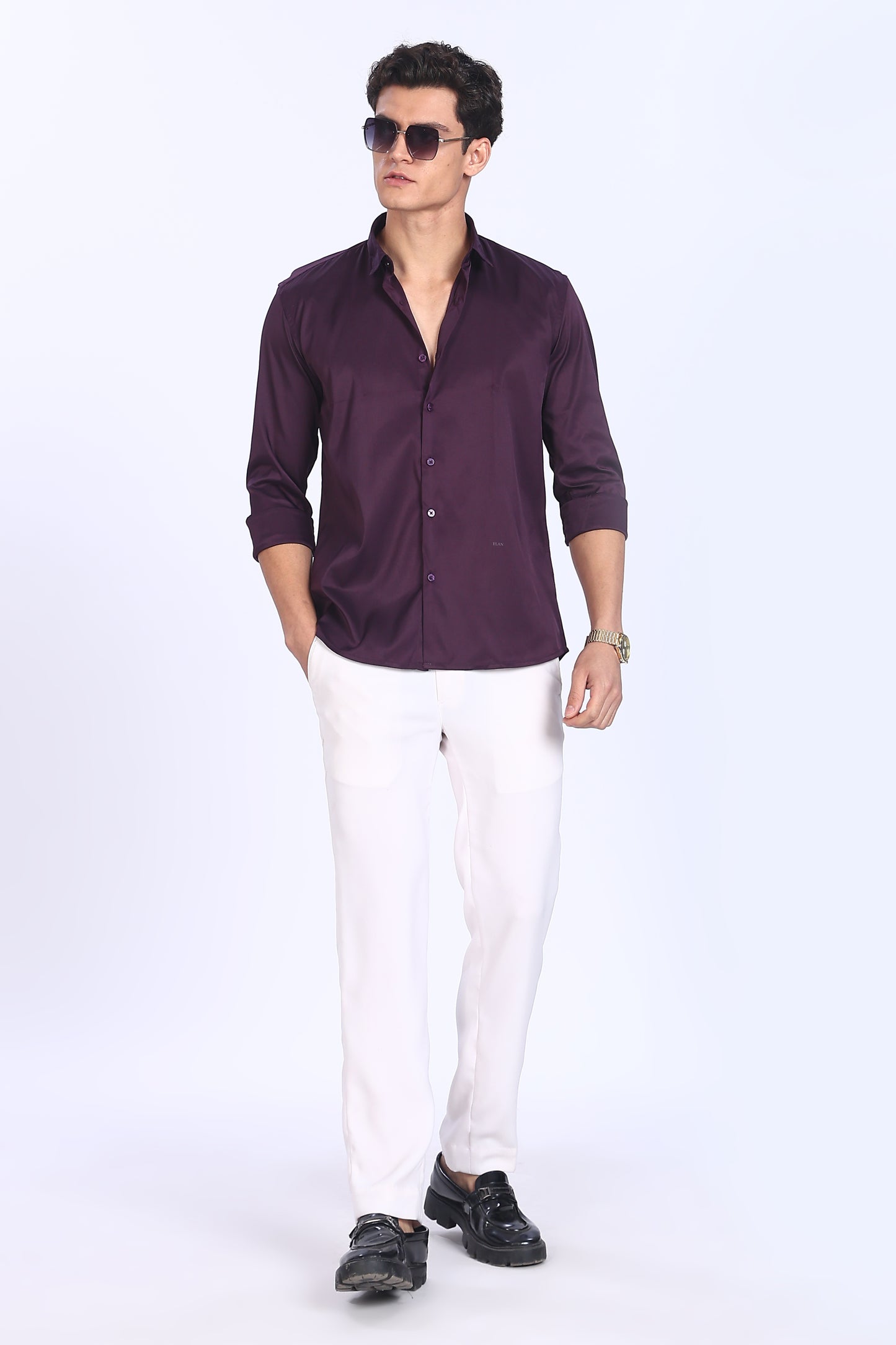 Regular Fit Purple Satin Shirt