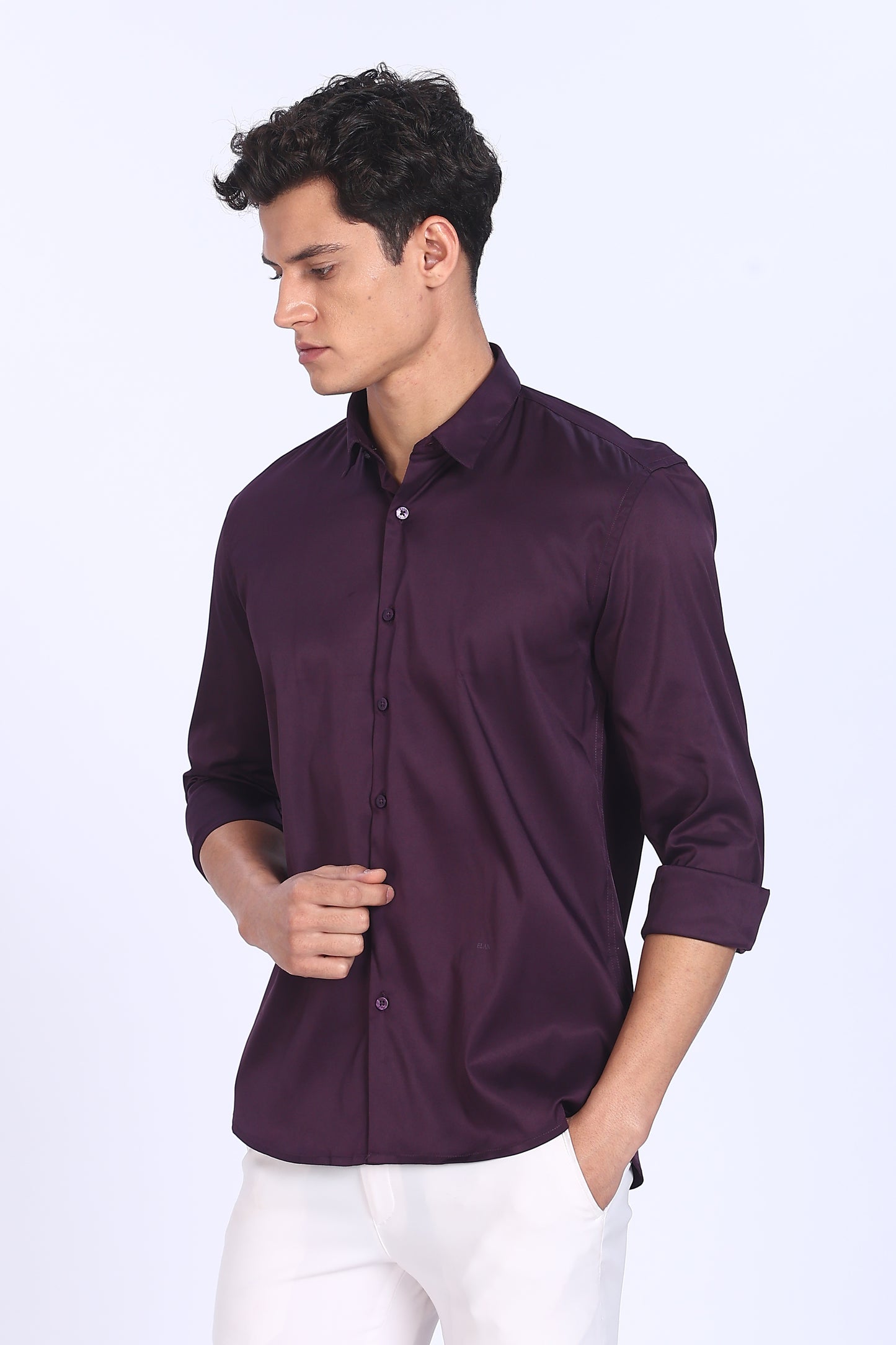 Regular Fit Purple Satin Shirt