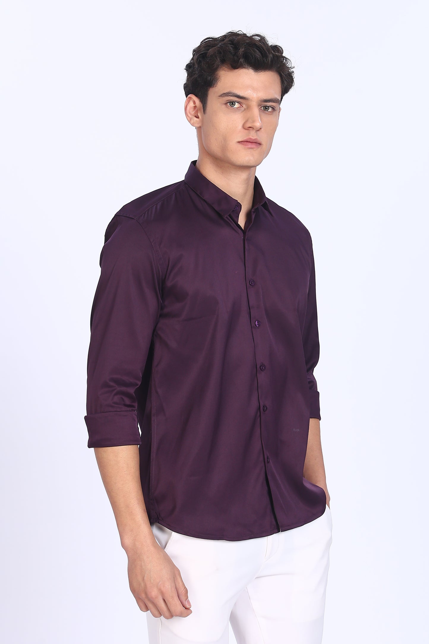 Regular Fit Purple Satin Shirt