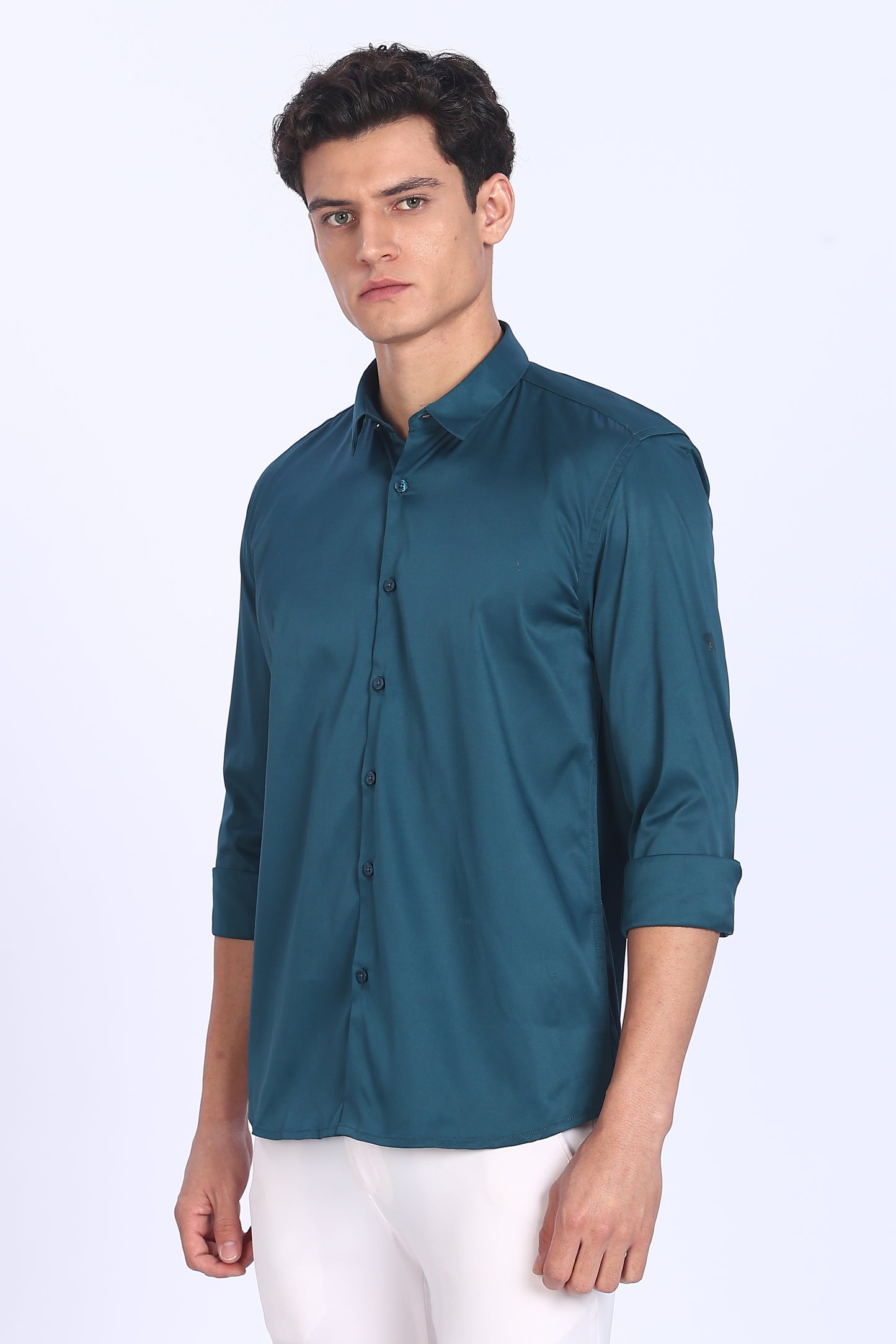 Regular Fit Deep Teal Satin Shirt