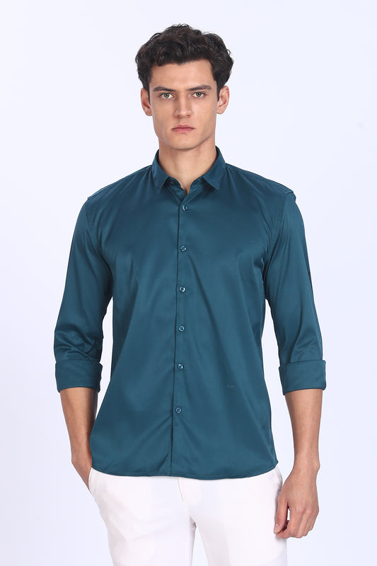 Regular Fit Deep Teal Satin Shirt