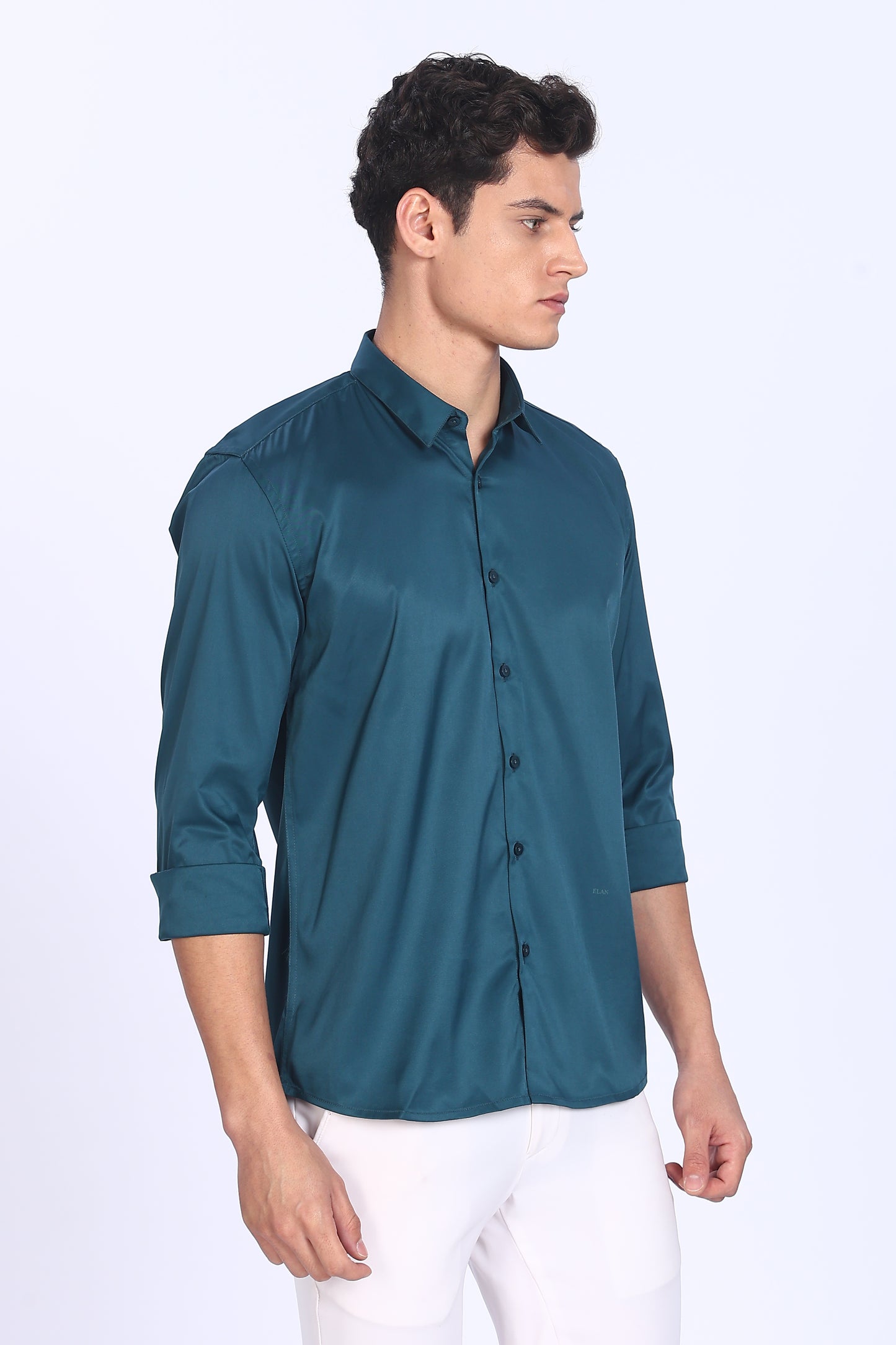 Regular Fit Deep Teal Satin Shirt