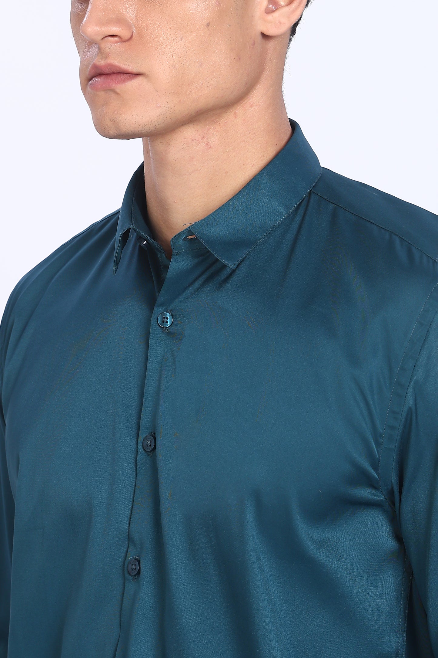 Regular Fit Deep Teal Satin Shirt