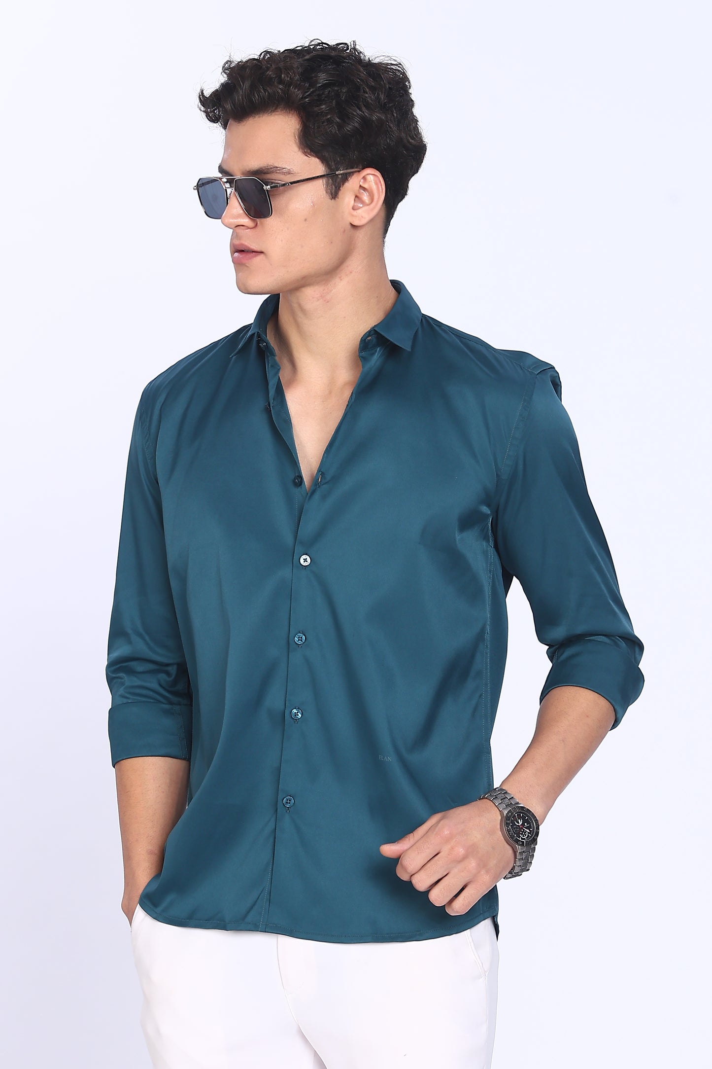 Regular Fit Deep Teal Satin Shirt