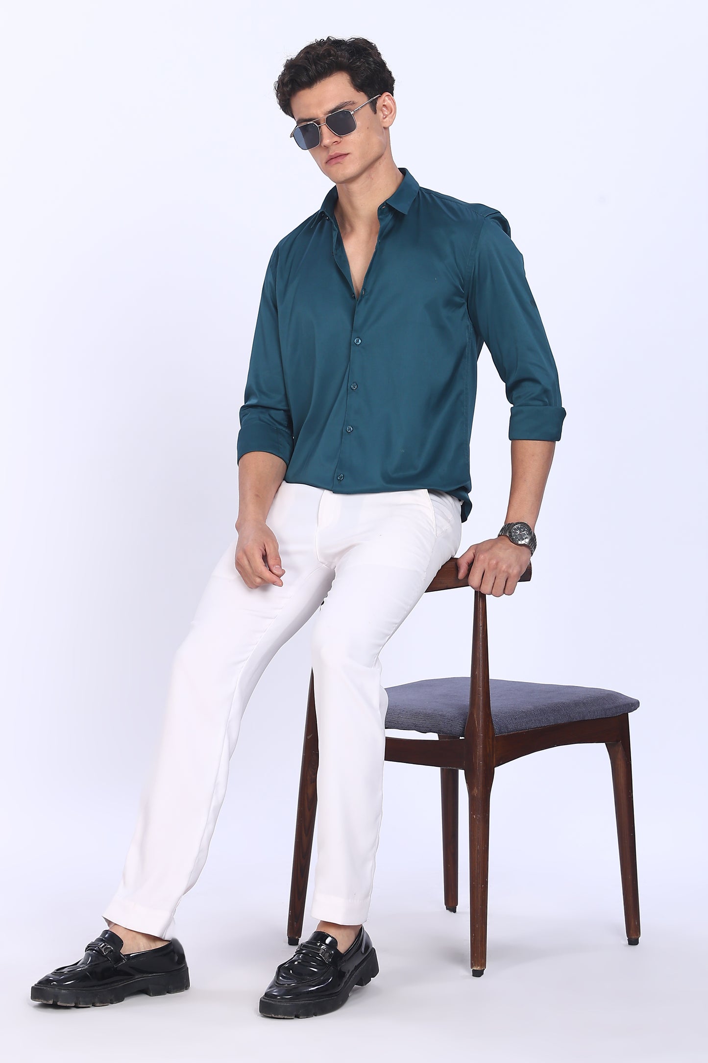 Regular Fit Deep Teal Satin Shirt